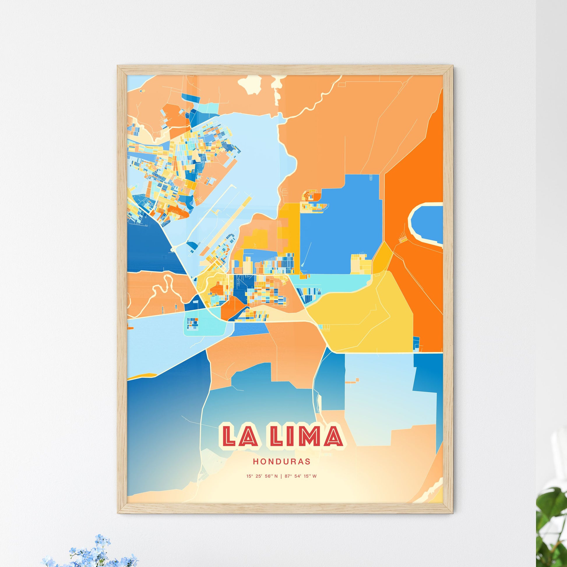 Colorful LA LIMA HONDURAS Fine Art Map Blue Orange