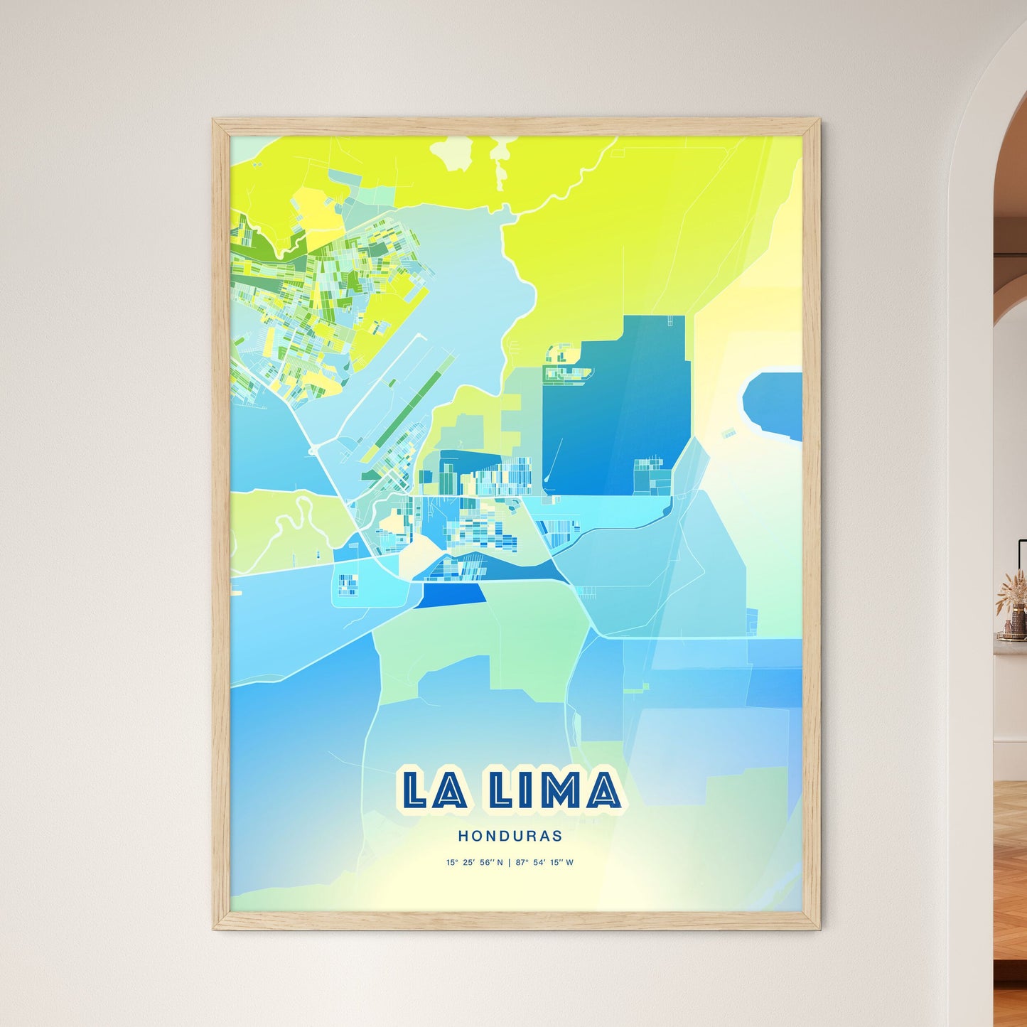 Colorful LA LIMA HONDURAS Fine Art Map Cool Blue