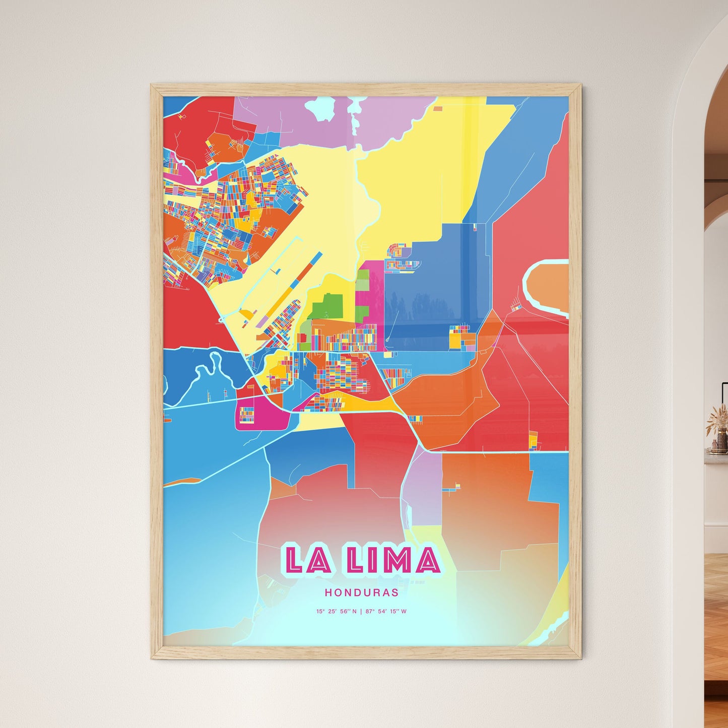 Colorful LA LIMA HONDURAS Fine Art Map Crazy Colors