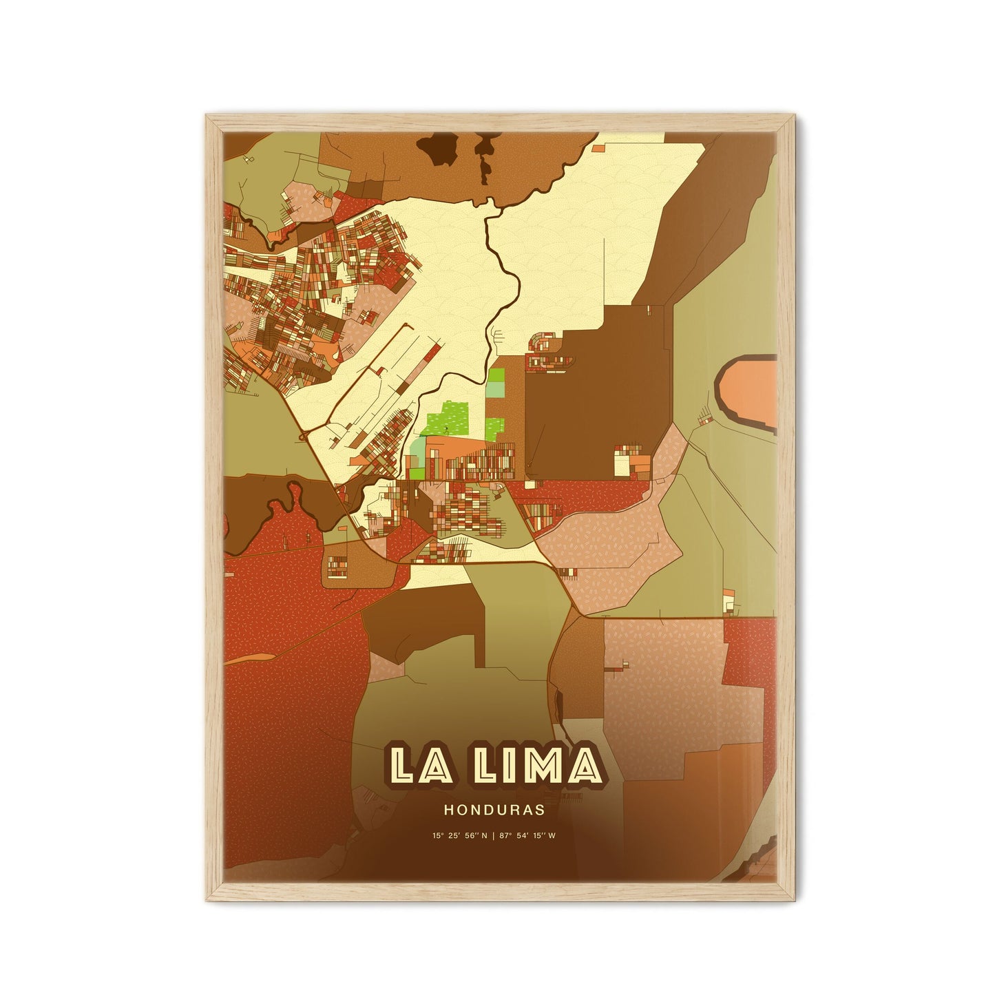 Colorful LA LIMA HONDURAS Fine Art Map Farmhouse