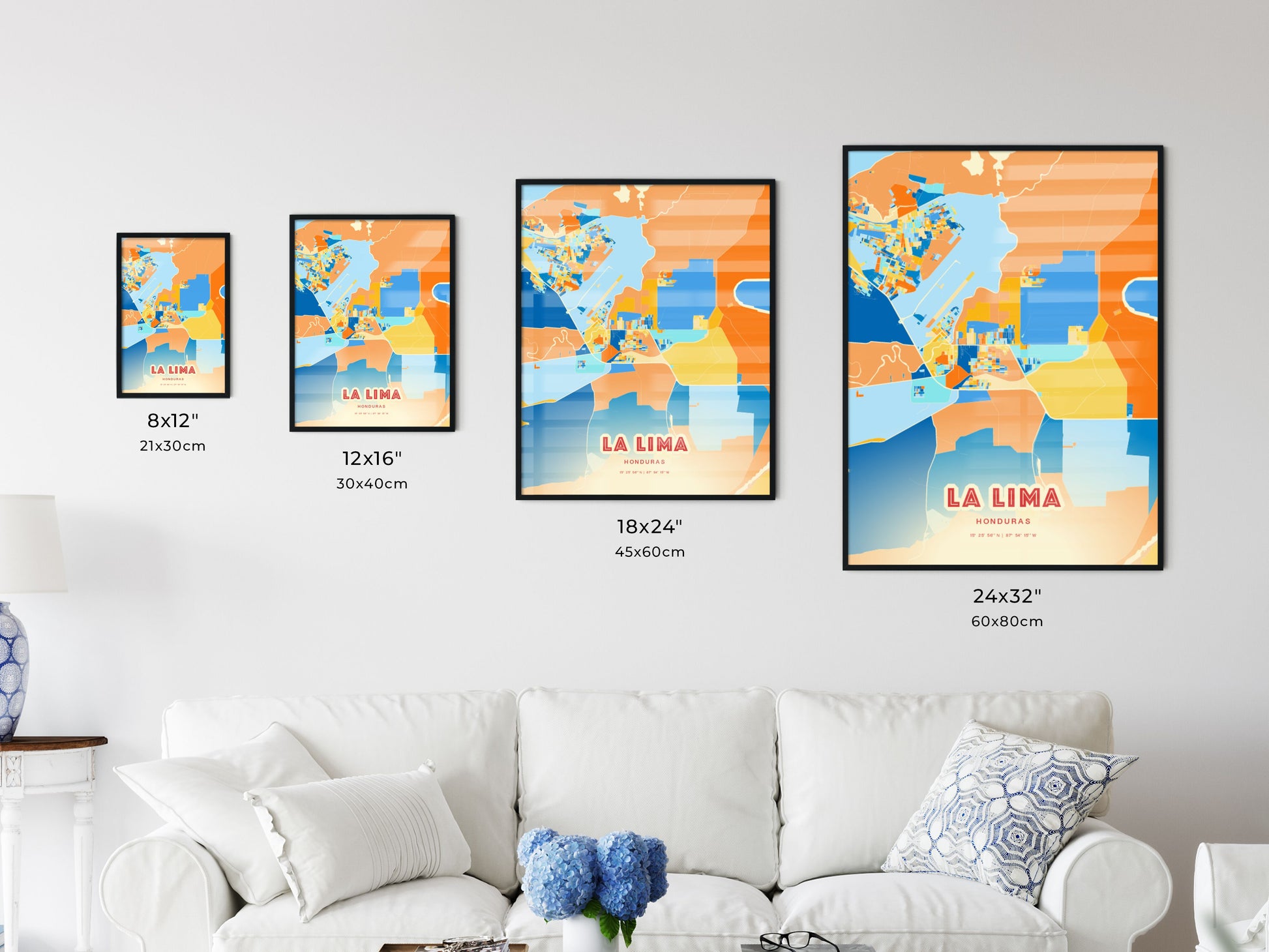 Colorful LA LIMA HONDURAS Fine Art Map Blue Orange