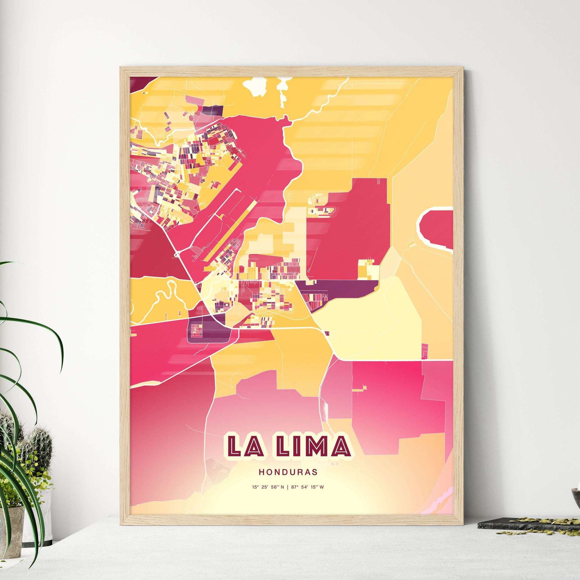 Colorful LA LIMA HONDURAS Fine Art Map Hot Red