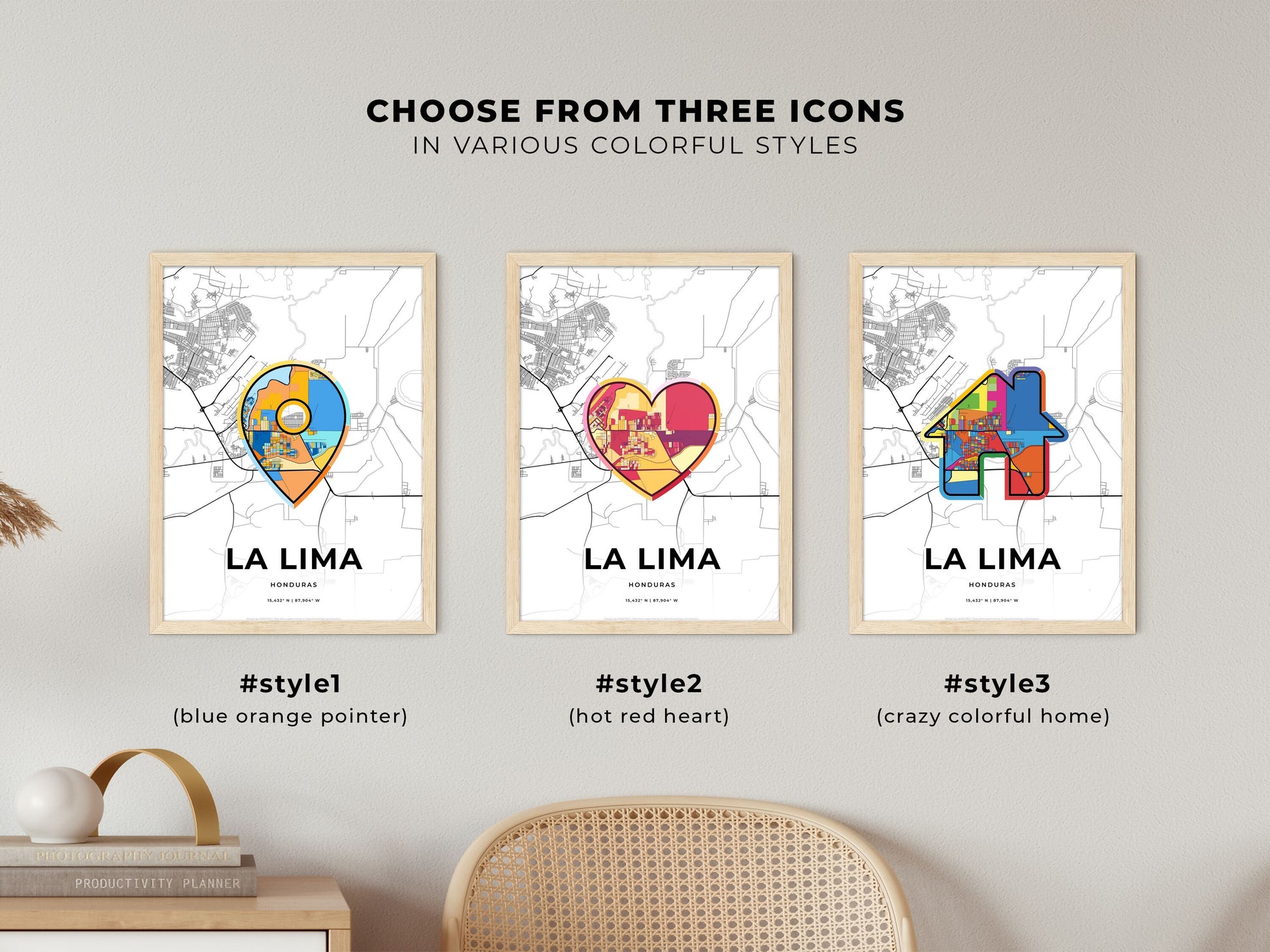 LA LIMA HONDURAS minimal art map with a colorful icon. Where it all began, Couple map gift.