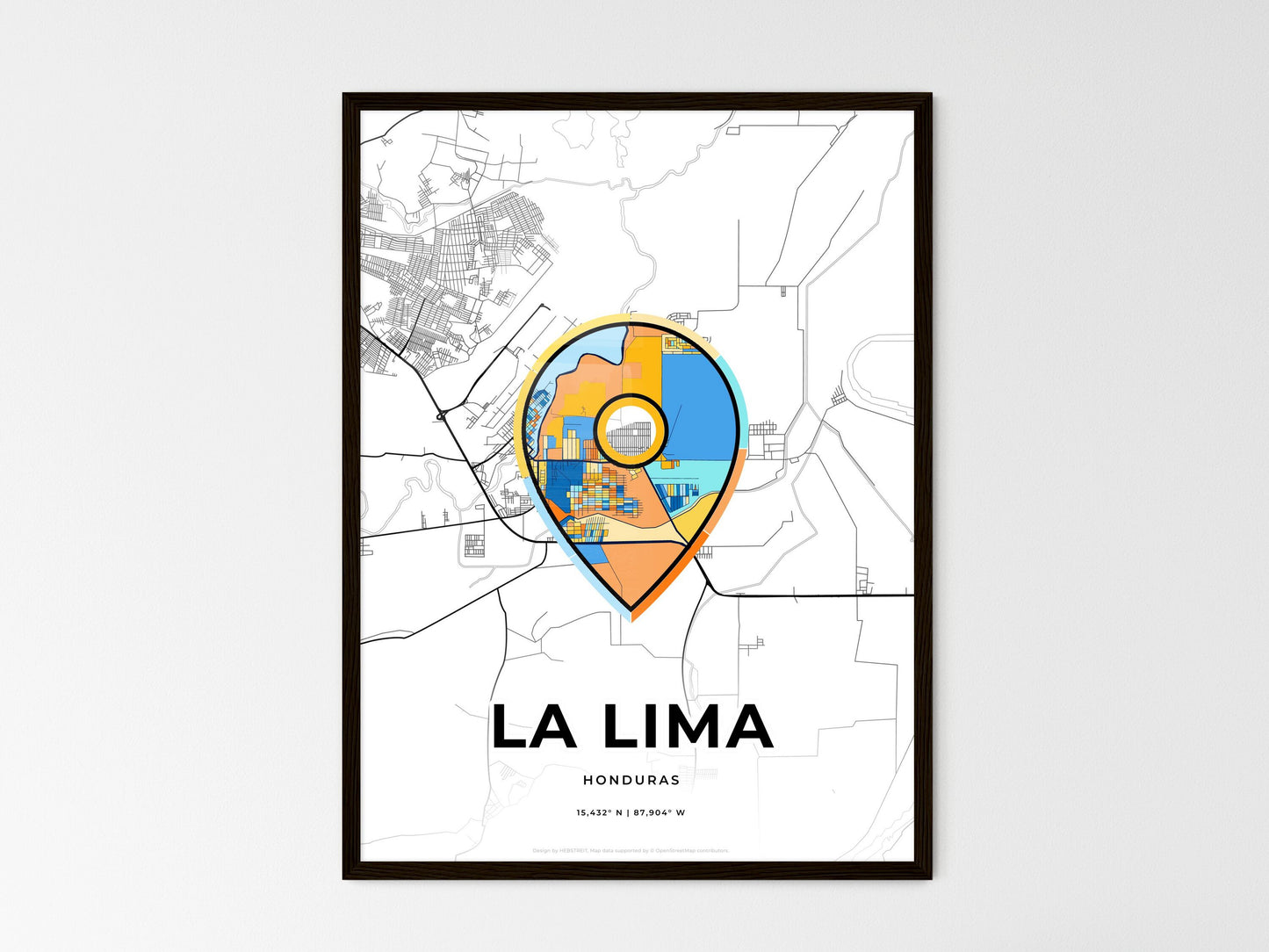 LA LIMA HONDURAS minimal art map with a colorful icon. Where it all began, Couple map gift. Style 1