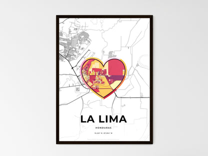 LA LIMA HONDURAS minimal art map with a colorful icon. Where it all began, Couple map gift. Style 2