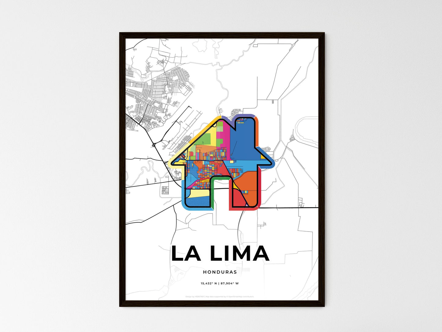 LA LIMA HONDURAS minimal art map with a colorful icon. Where it all began, Couple map gift. Style 3