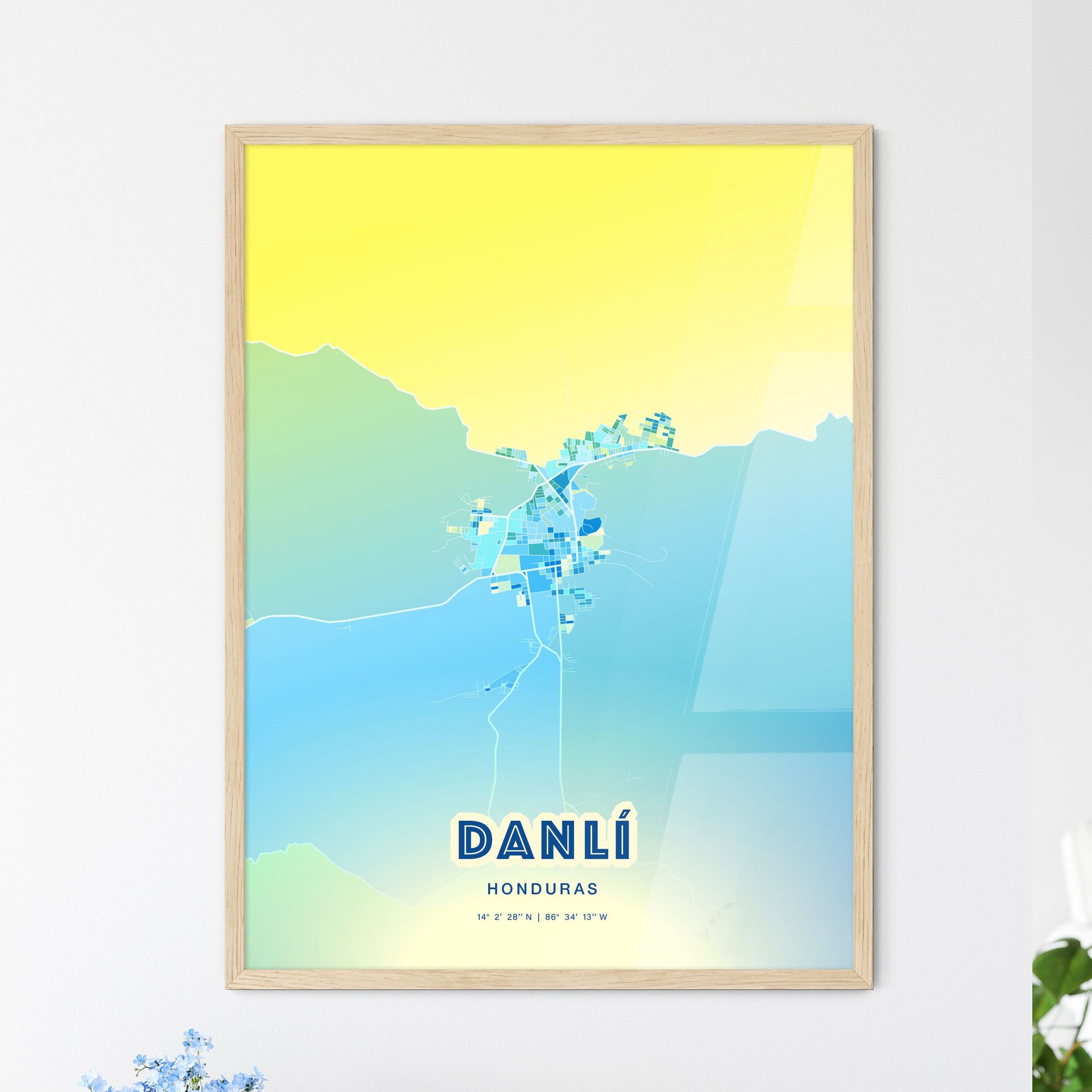 Colorful DANLÍ HONDURAS Fine Art Map Cool Blue