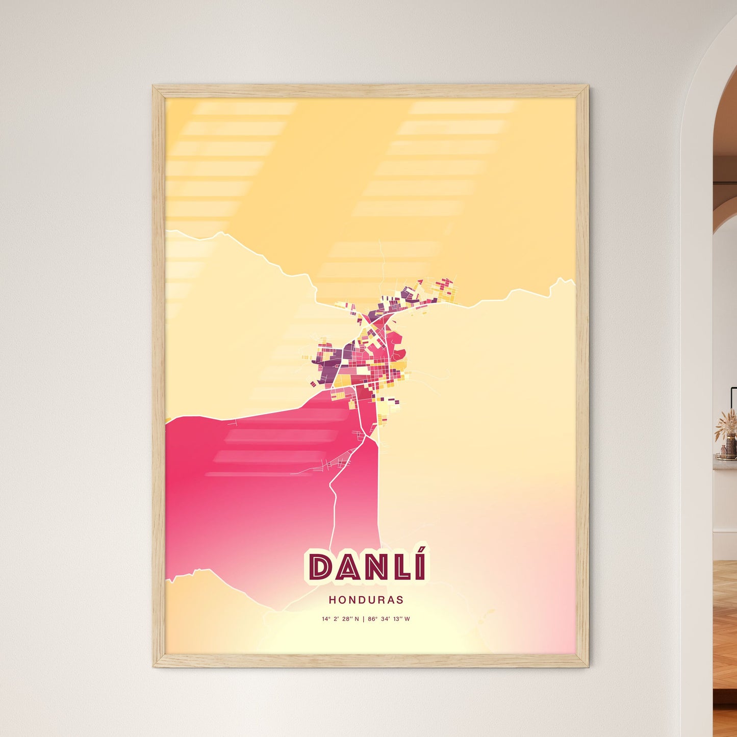 Colorful DANLÍ HONDURAS Fine Art Map Hot Red