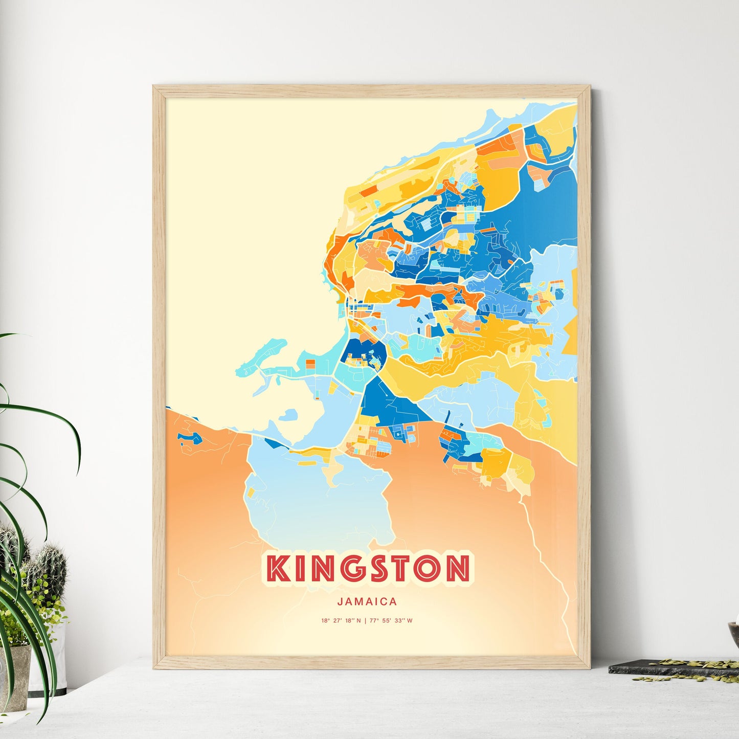 Colorful Kingston Jamaica Fine Art Map Blue Orange
