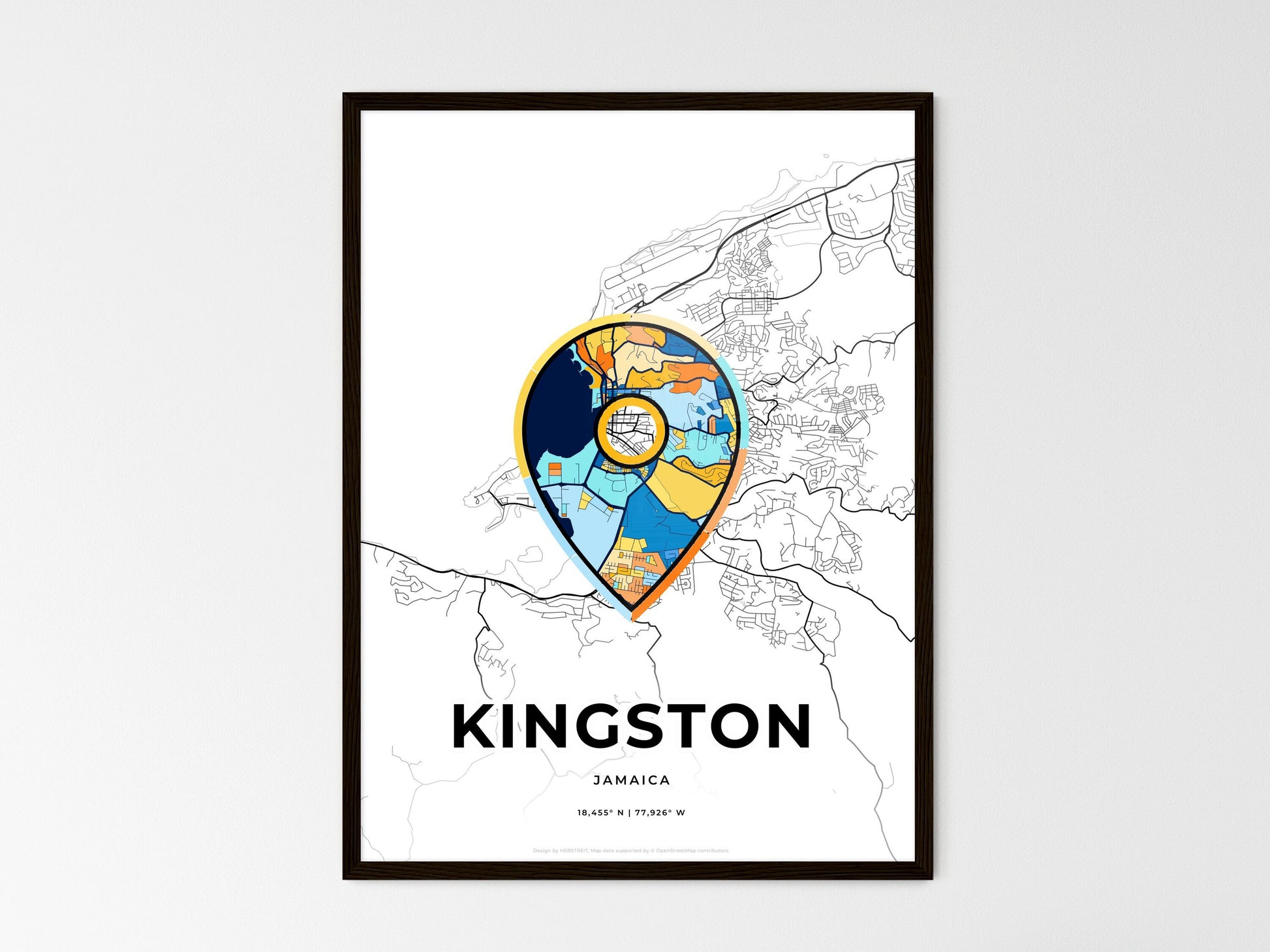Kingston Jamaica wedding art map with pointer icon