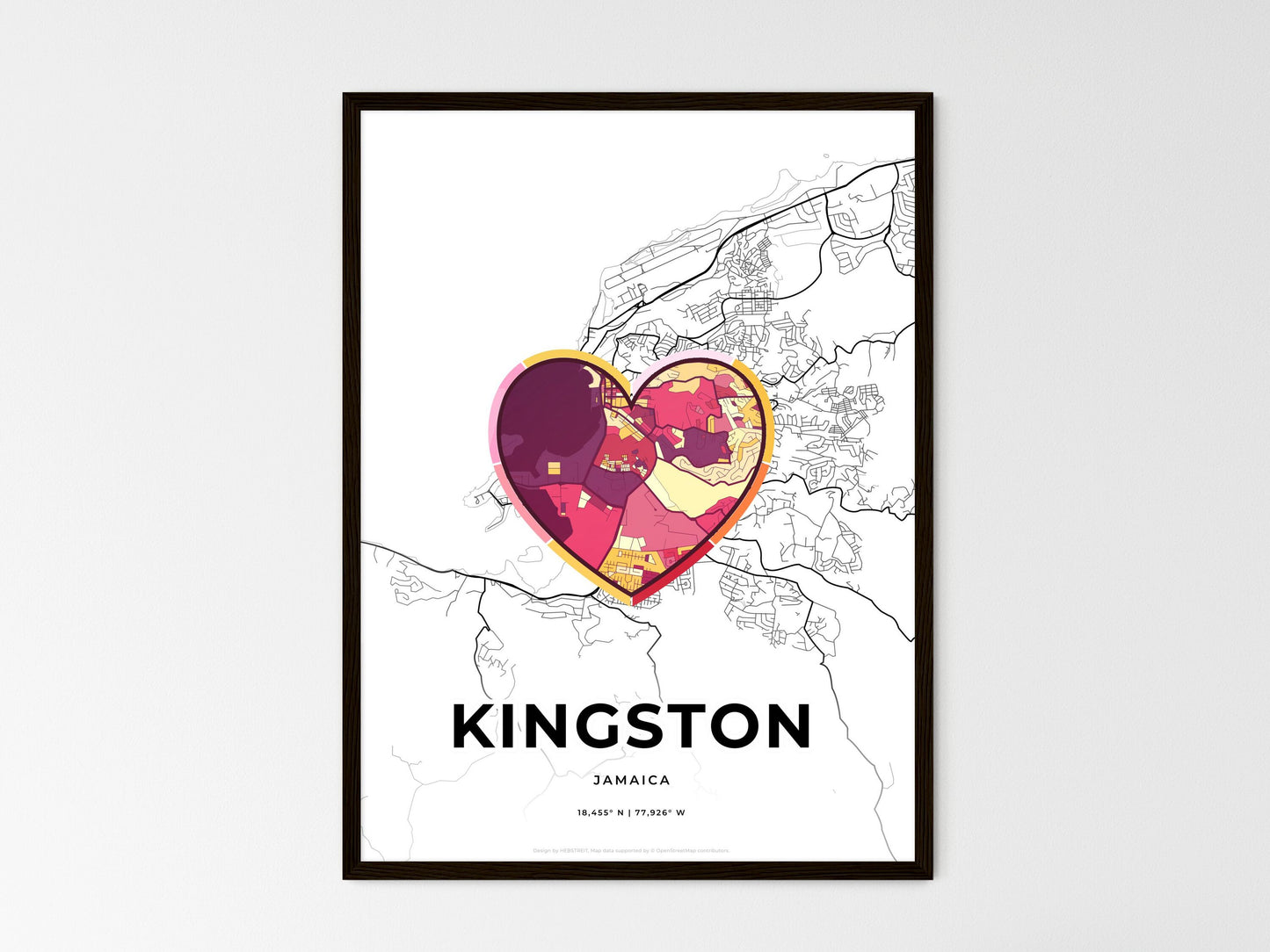 Kingston Jamaica wedding art map with heart icon