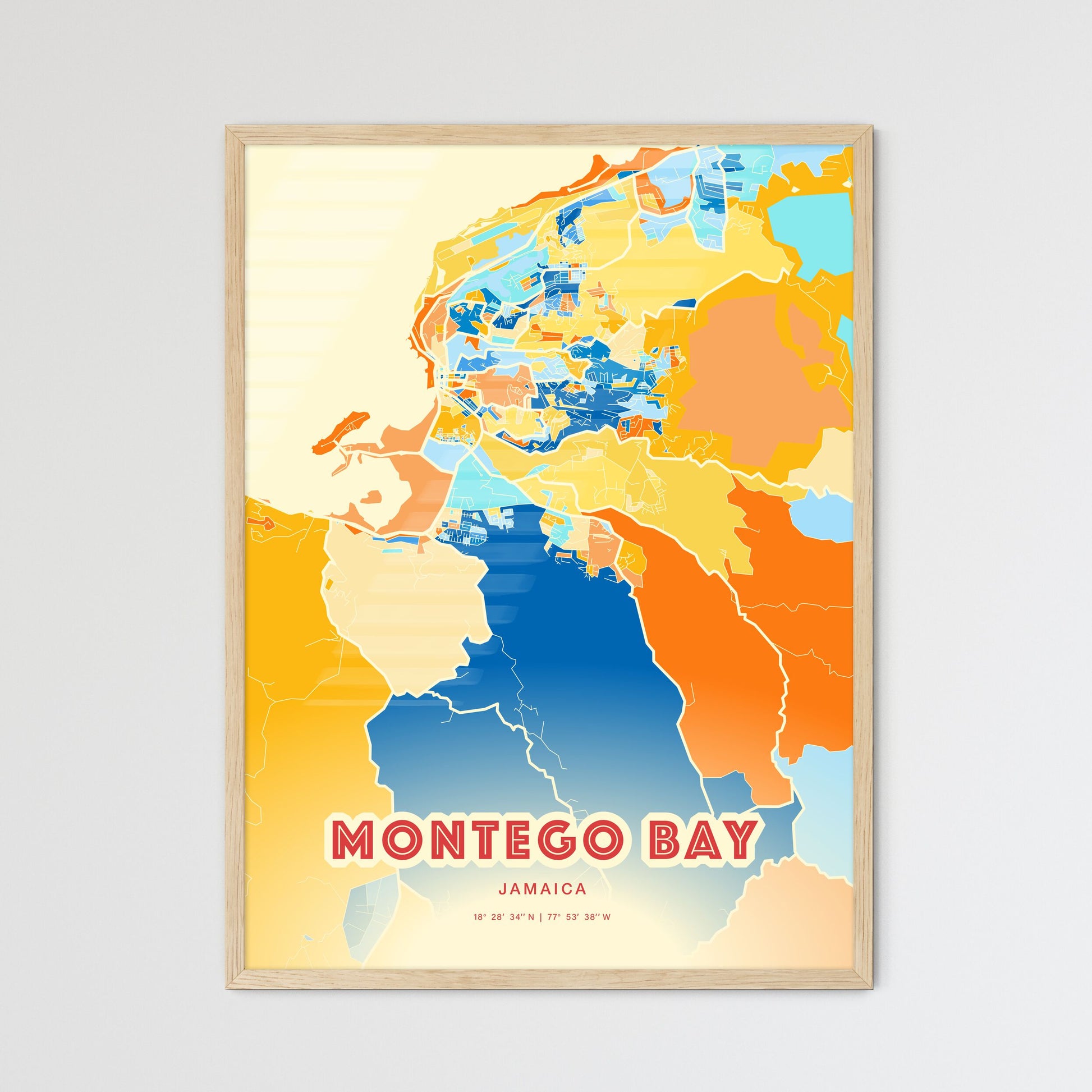 Colorful MONTEGO BAY JAMAICA Fine Art Map Blue Orange