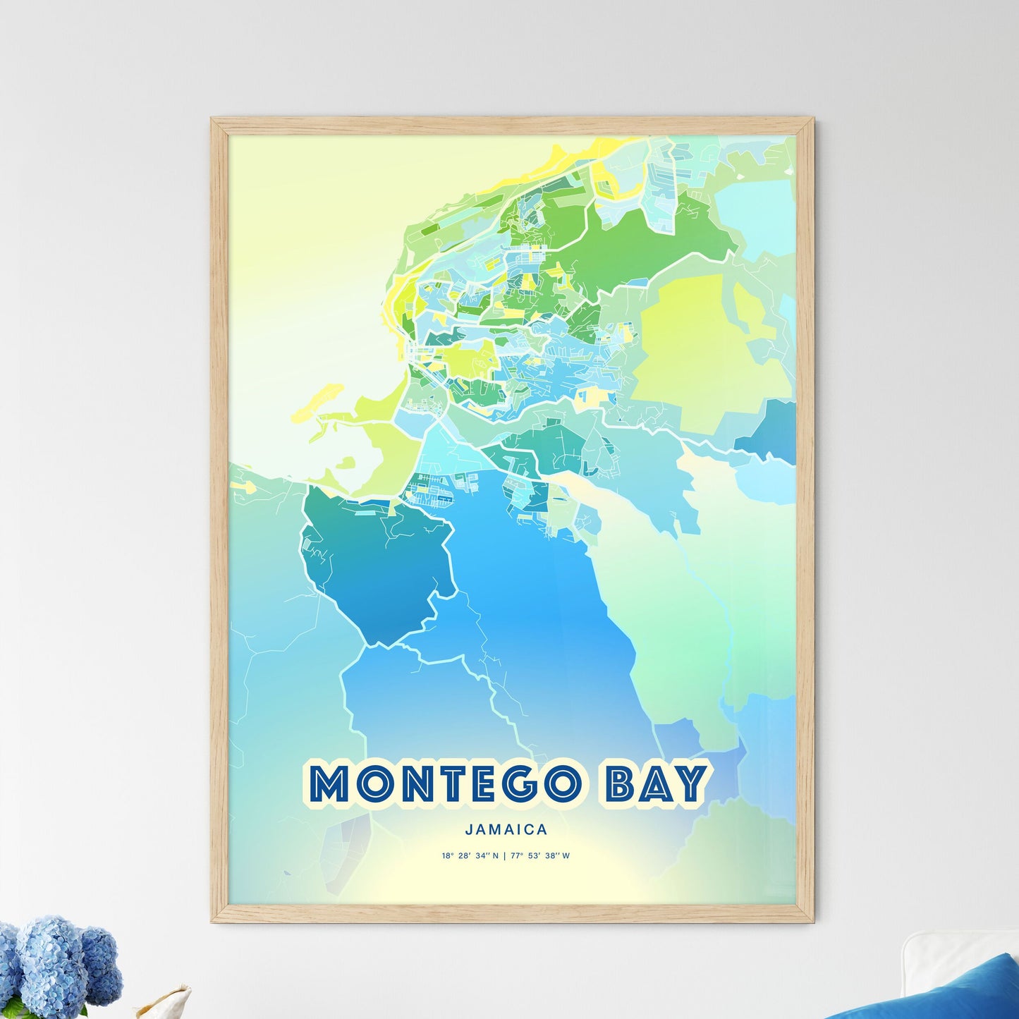 Colorful MONTEGO BAY JAMAICA Fine Art Map Cool Blue