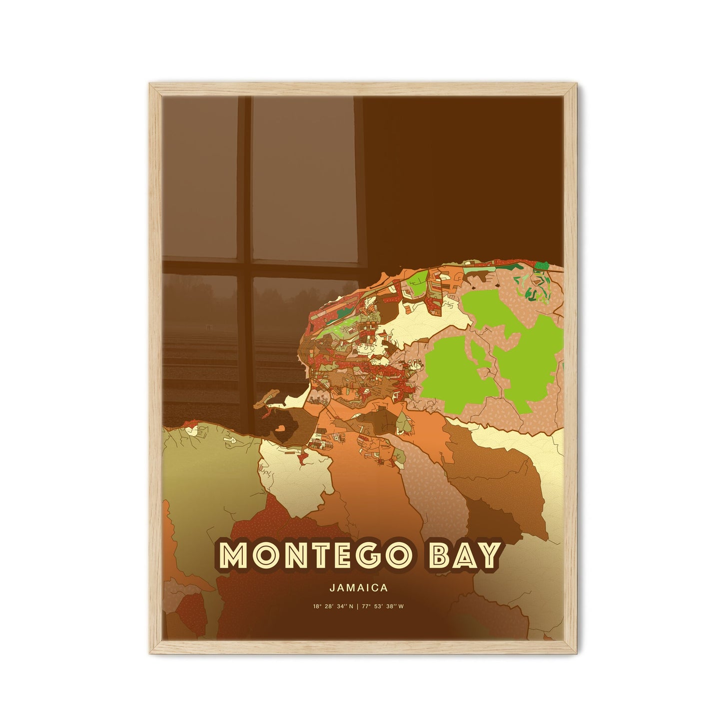 Colorful MONTEGO BAY JAMAICA Fine Art Map Farmhouse