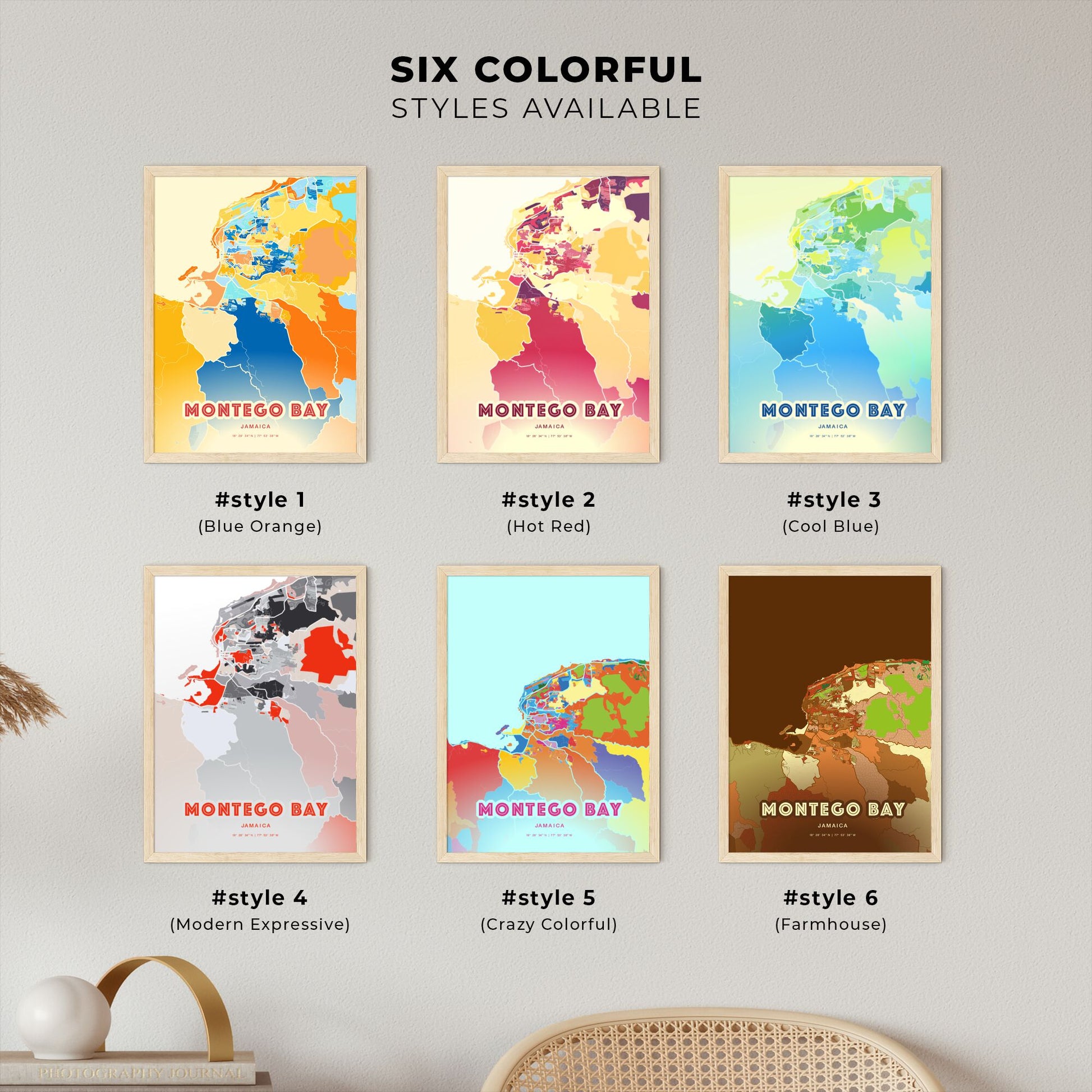 Colorful MONTEGO BAY JAMAICA Fine Art Map Blue Orange