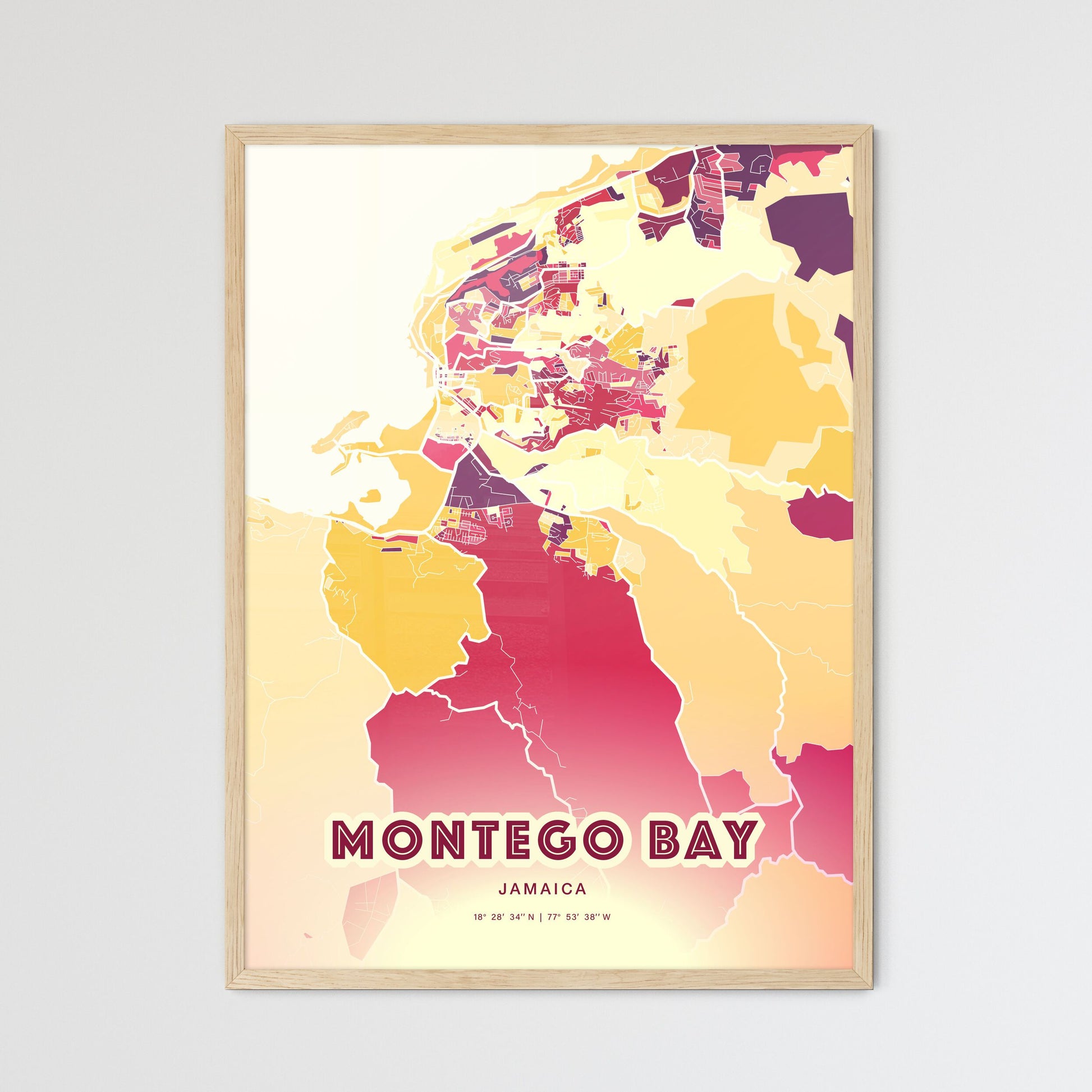 Colorful MONTEGO BAY JAMAICA Fine Art Map Hot Red