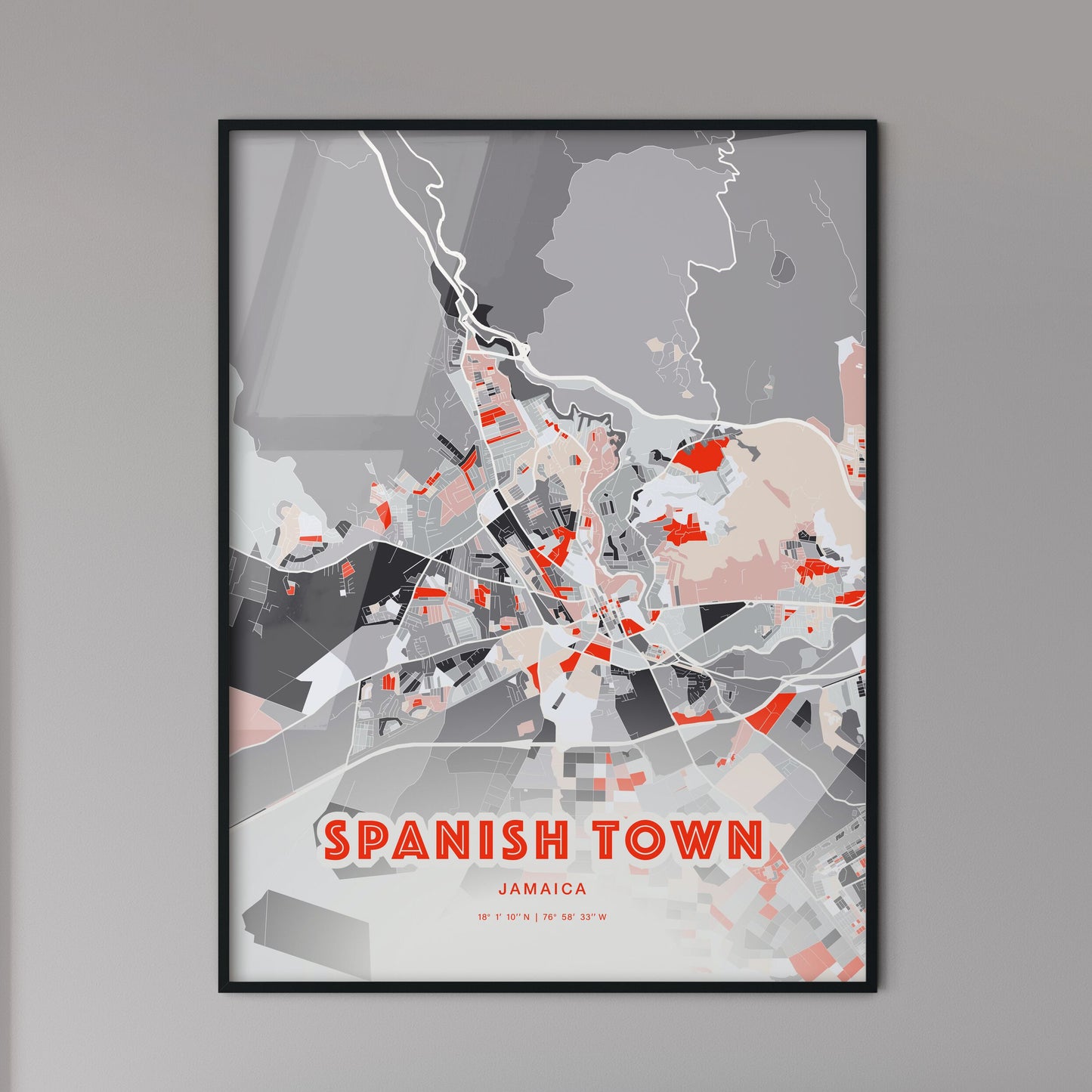 Colorful SPANISH TOWN JAMAICA Fine Art Map Modern