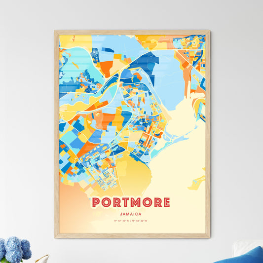 Colorful PORTMORE JAMAICA Fine Art Map Blue Orange