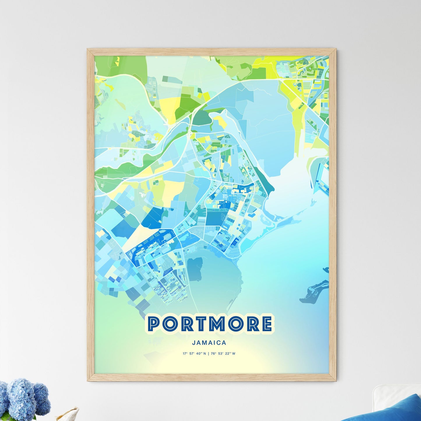 Colorful PORTMORE JAMAICA Fine Art Map Cool Blue