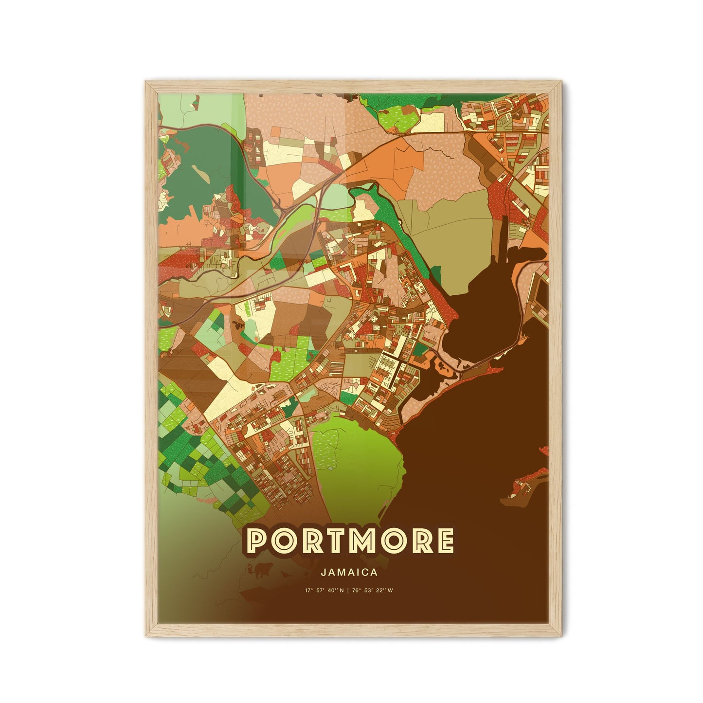 Colorful PORTMORE JAMAICA Fine Art Map Farmhouse