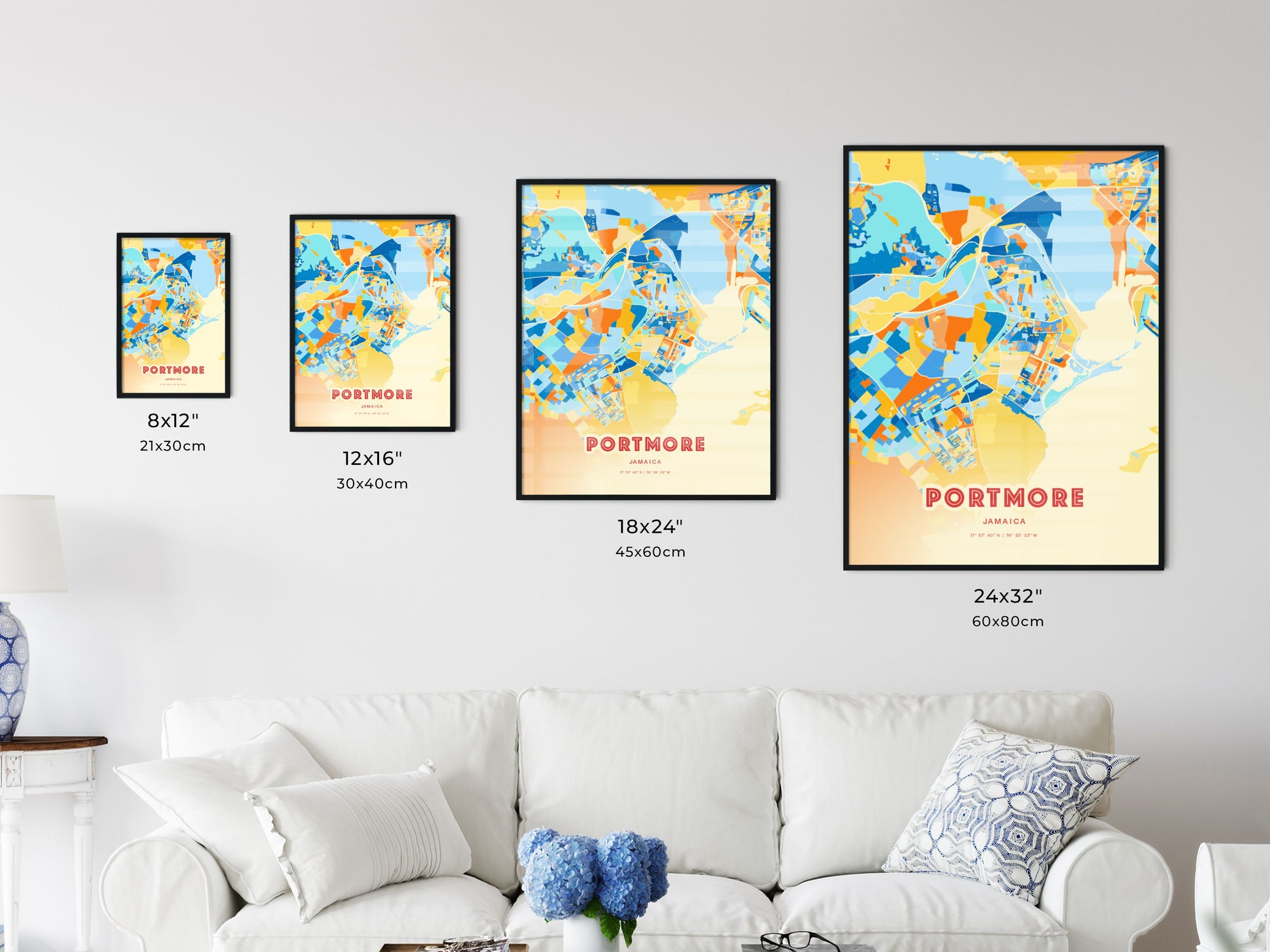 Colorful PORTMORE JAMAICA Fine Art Map Blue Orange