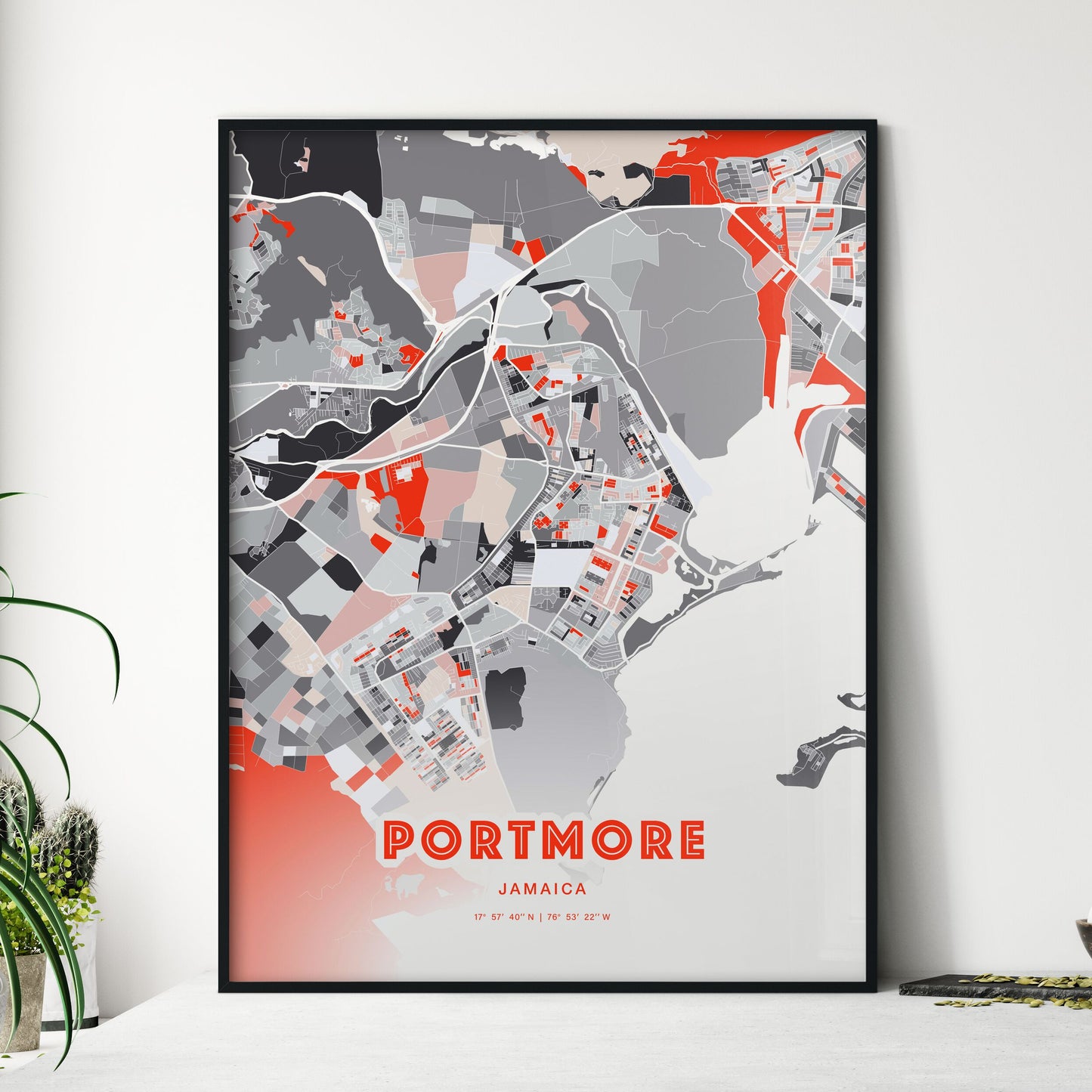 Colorful PORTMORE JAMAICA Fine Art Map Modern