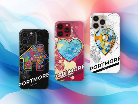 Portmore Jamaica slim phone case with colorful icon. Birthday, wedding or housewarming gift. Couple match cases.