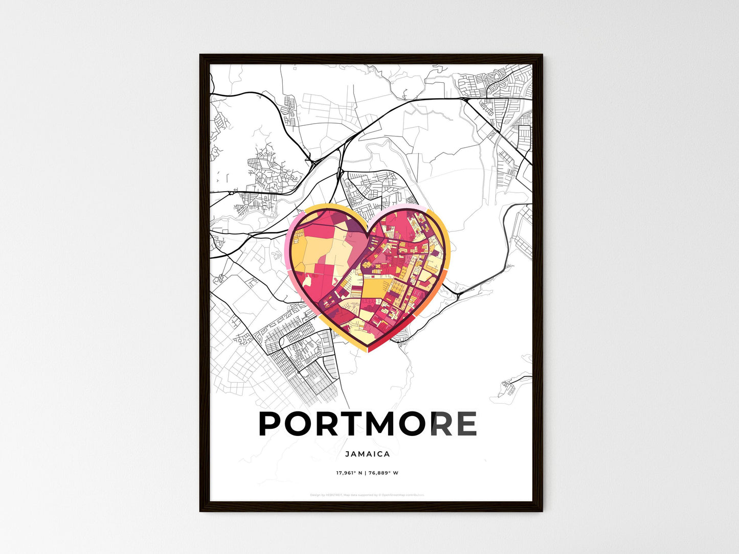 Portmore Jamaica wedding art map with heart icon