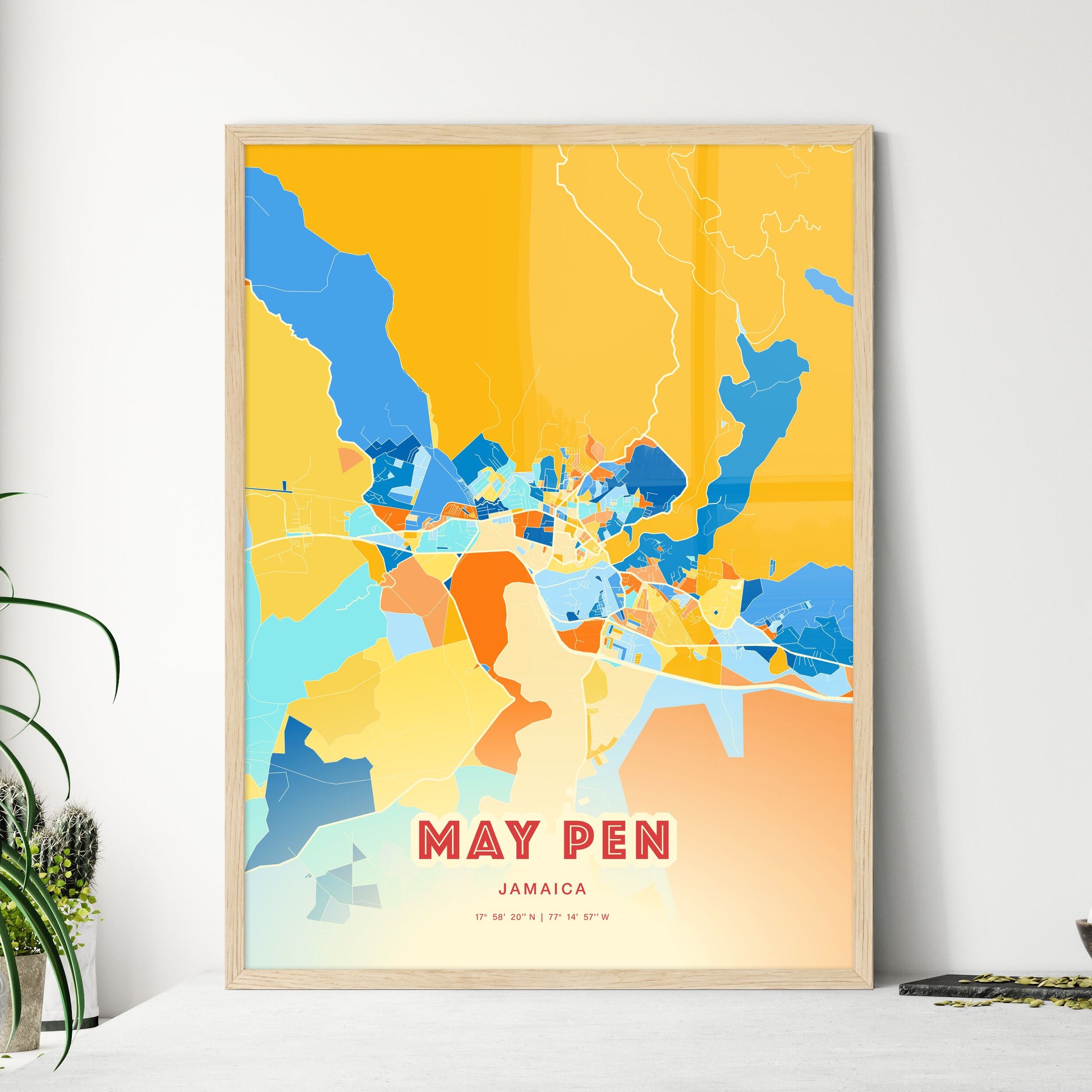 Colorful MAY PEN JAMAICA Fine Art Map Blue Orange