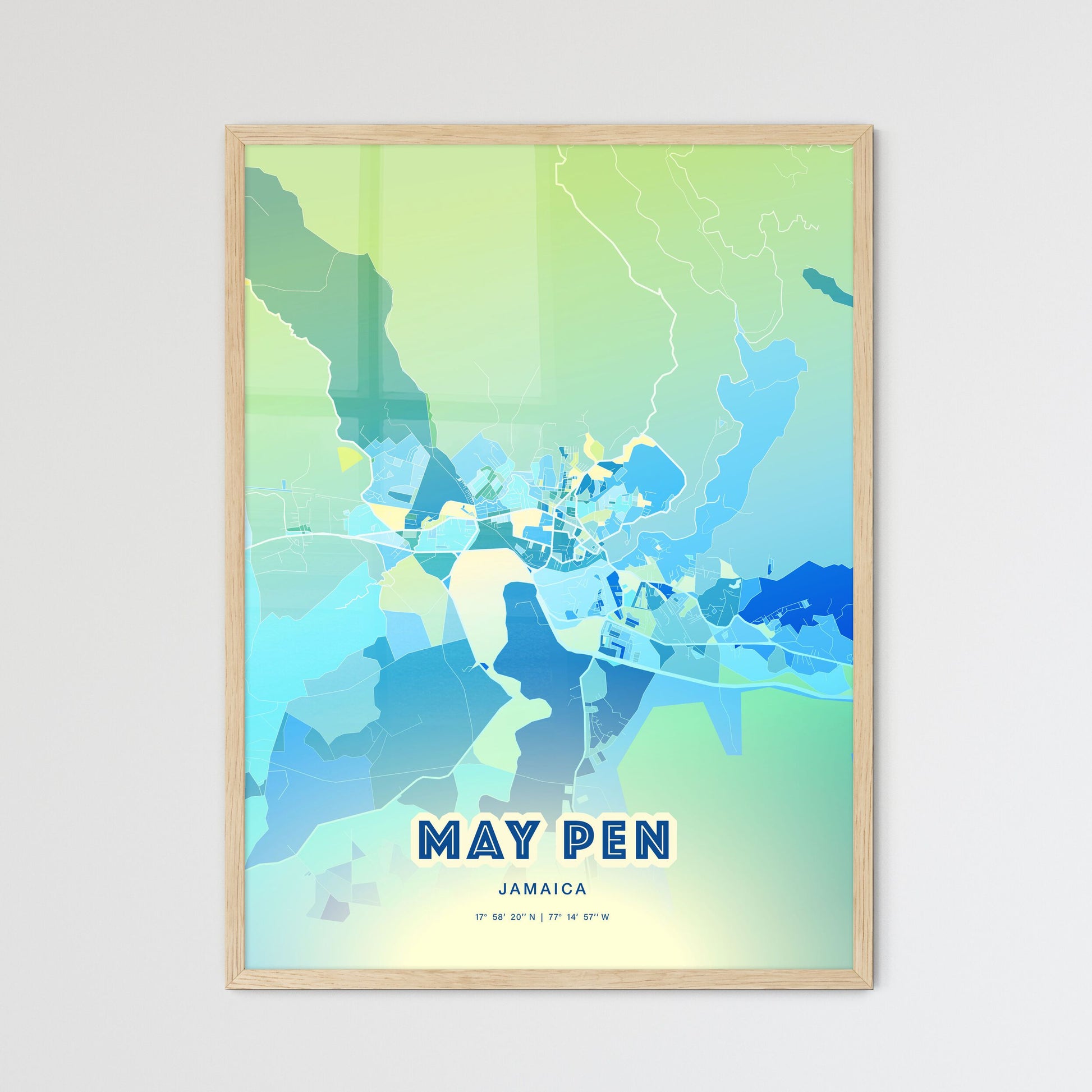 Colorful MAY PEN JAMAICA Fine Art Map Cool Blue