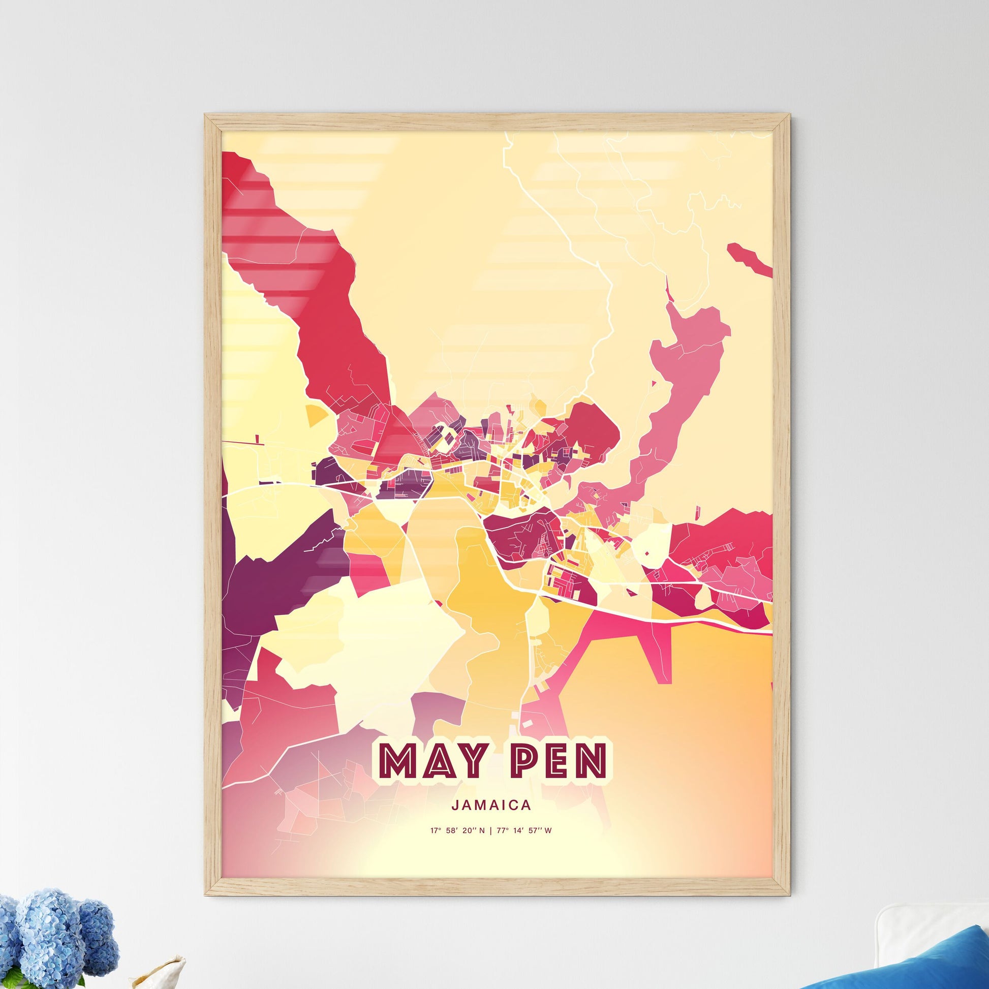 Colorful MAY PEN JAMAICA Fine Art Map Hot Red