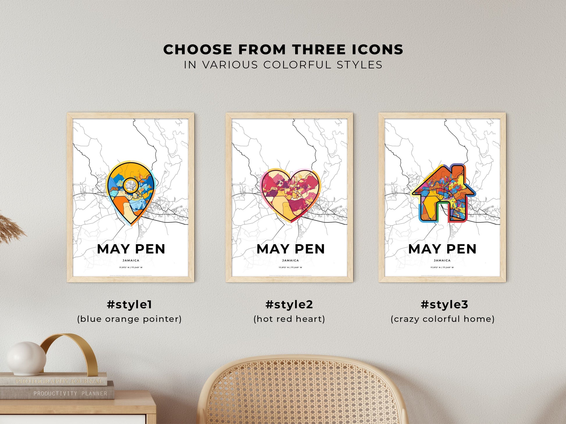 May Pen Jamaica maps with colorful icons