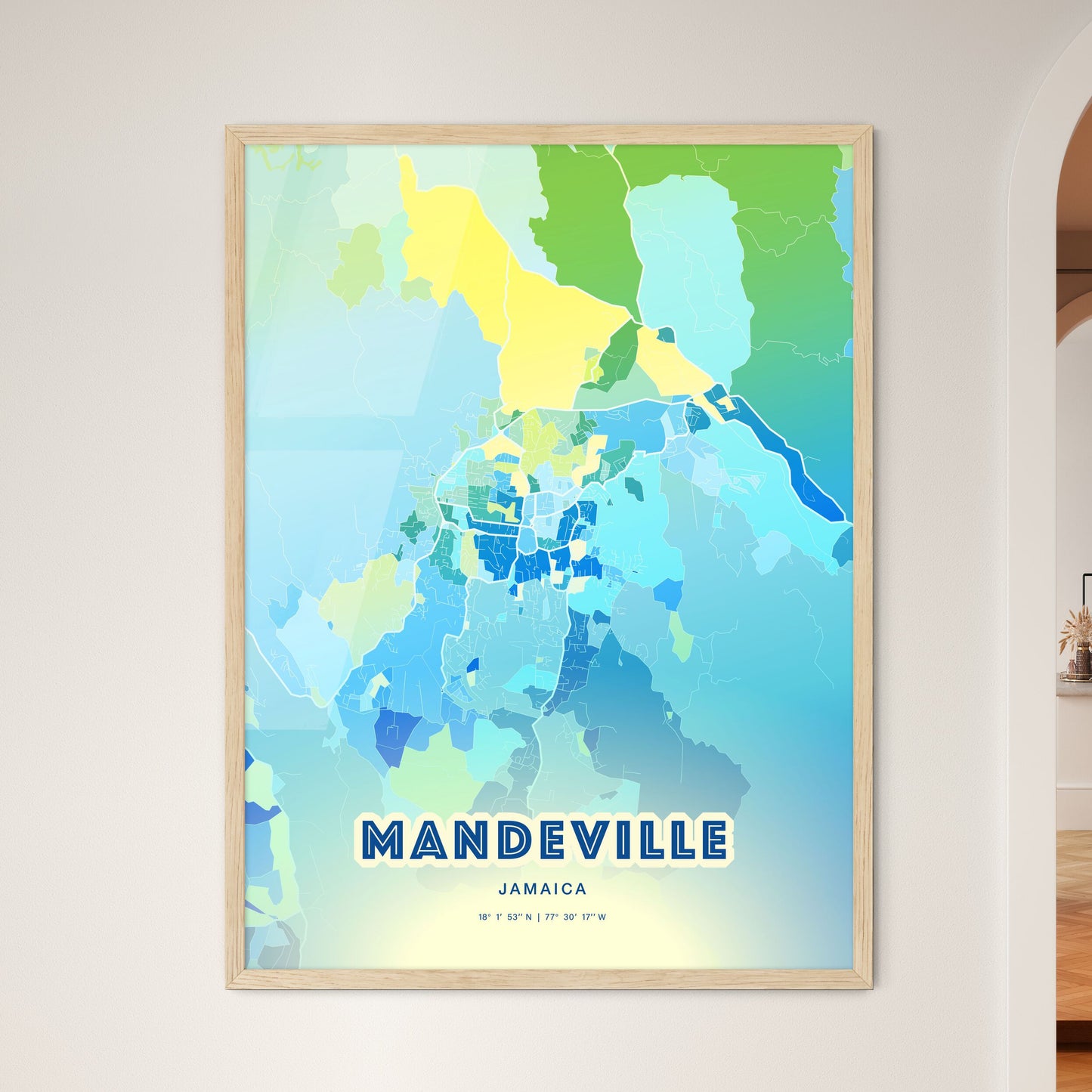 Colorful MANDEVILLE JAMAICA Fine Art Map Cool Blue