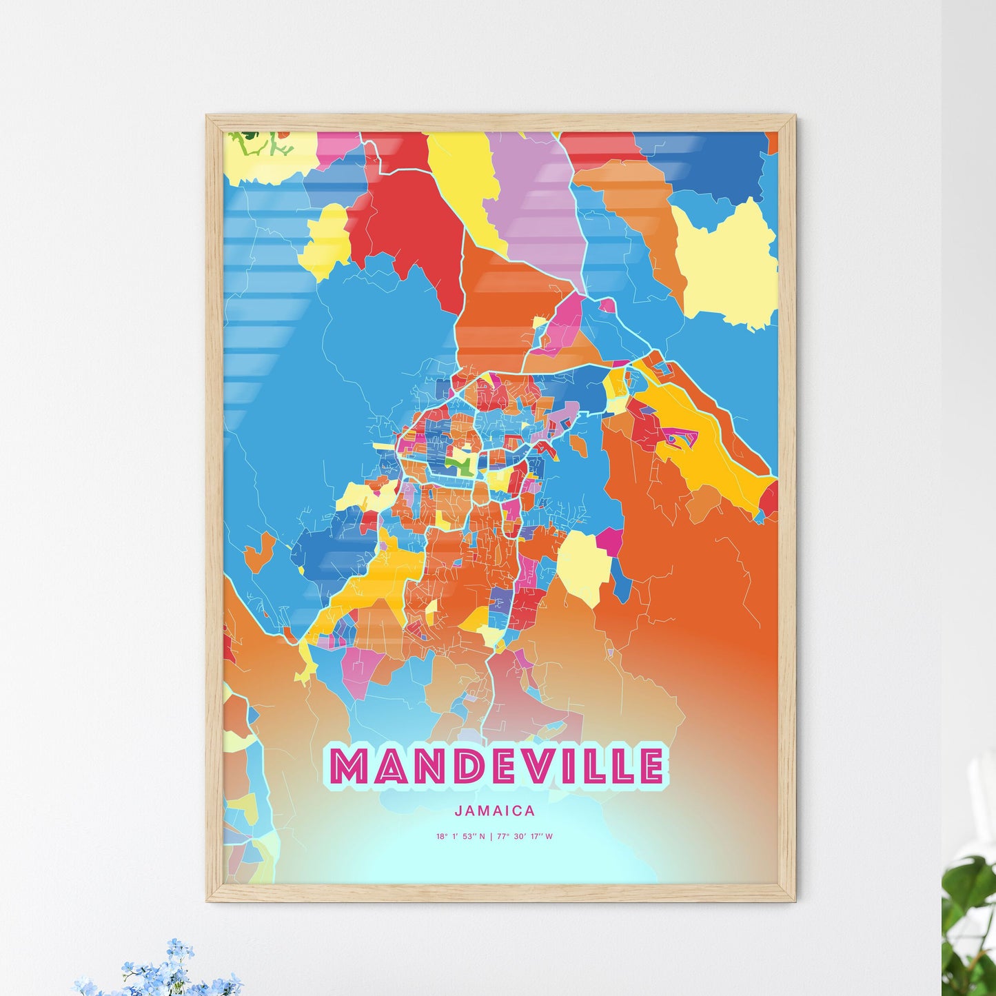 Colorful MANDEVILLE JAMAICA Fine Art Map Crazy Colors