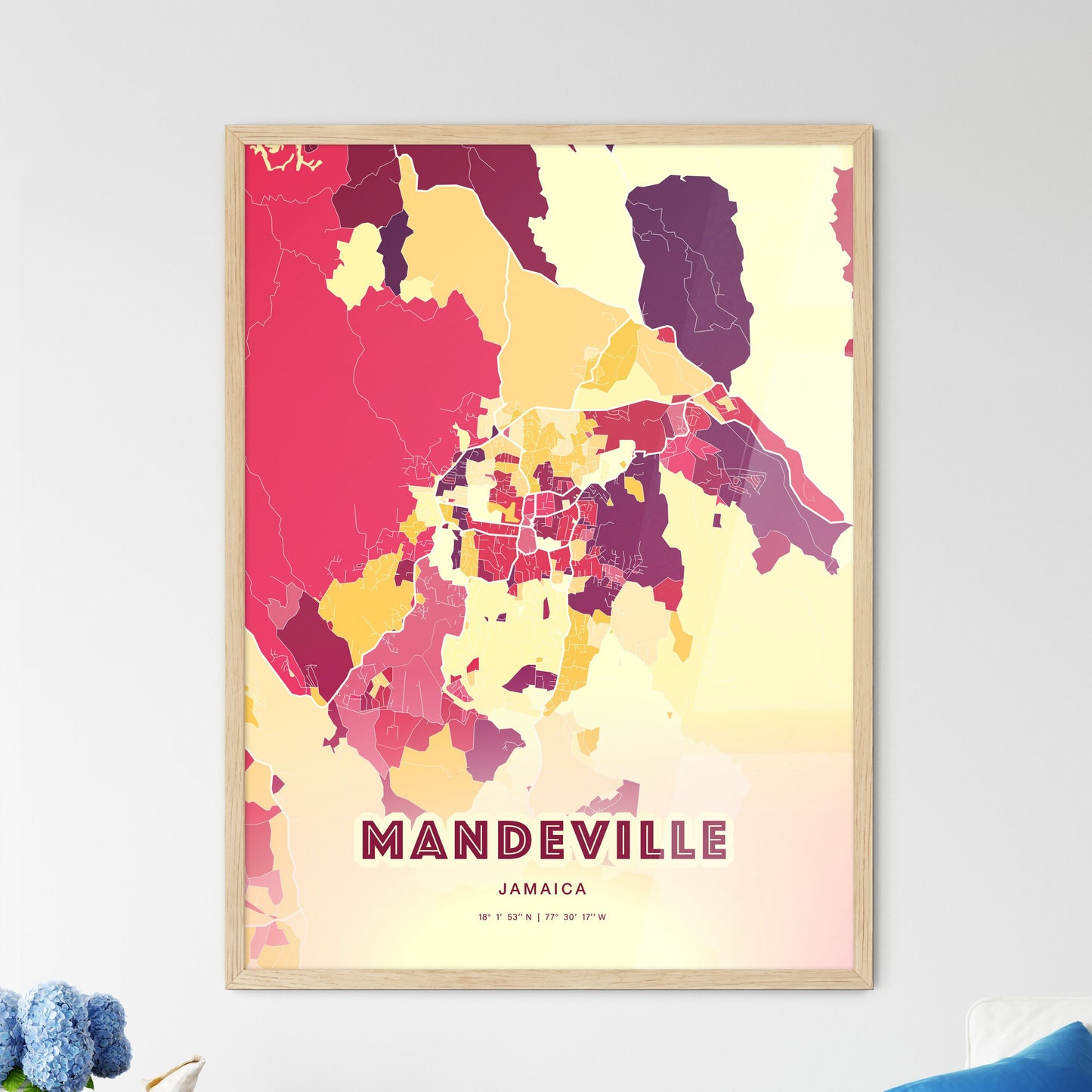 Colorful MANDEVILLE JAMAICA Fine Art Map Hot Red