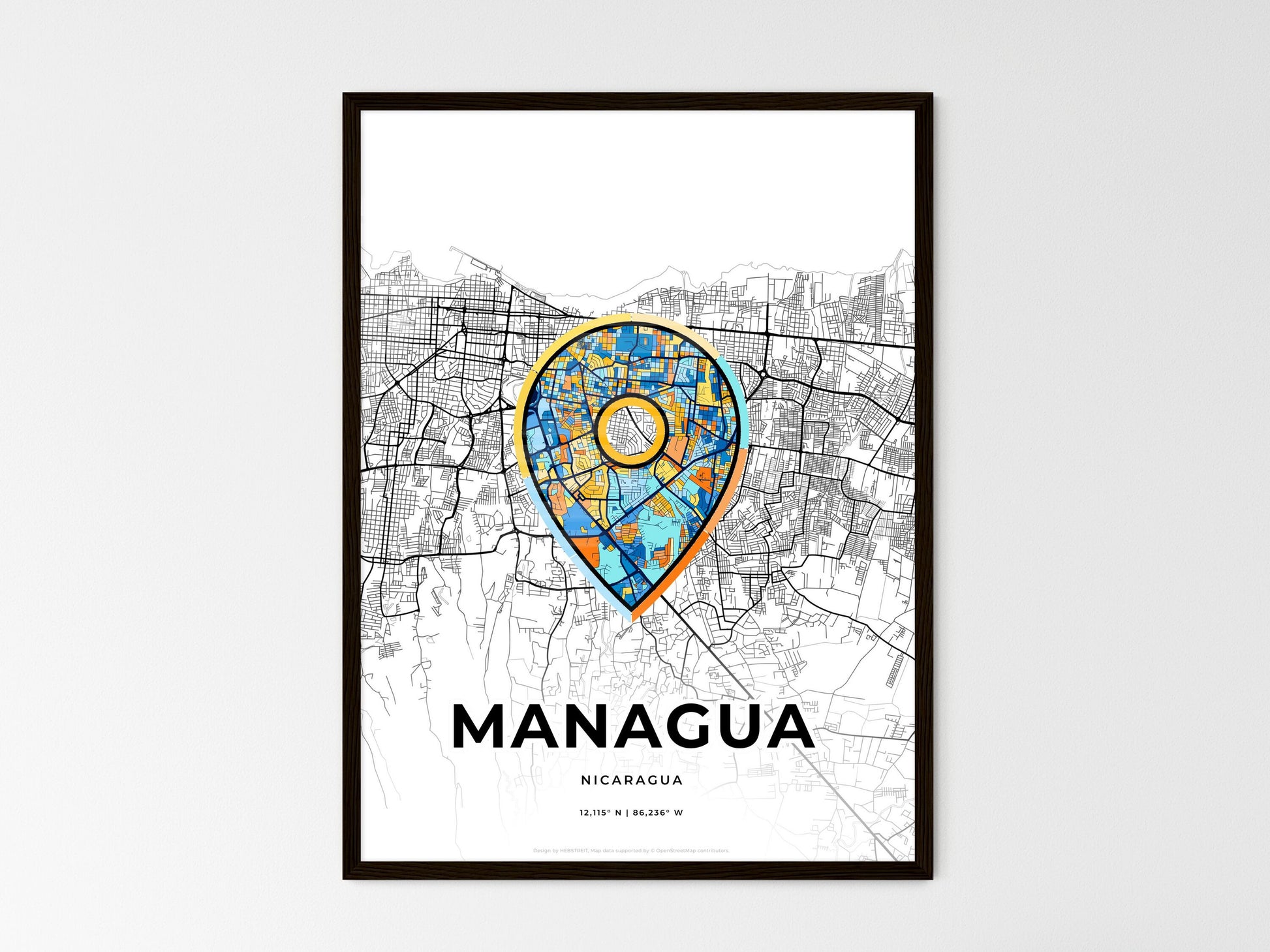 Managua Nicaragua wedding art map with pointer icon