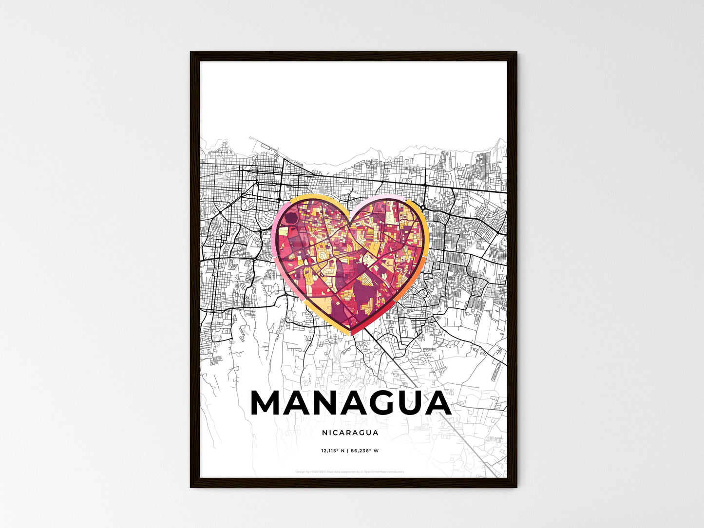 Managua Nicaragua wedding art map with heart icon