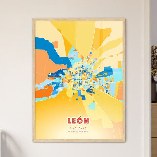 Colorful León Nicaragua Fine Art Map Blue Orange