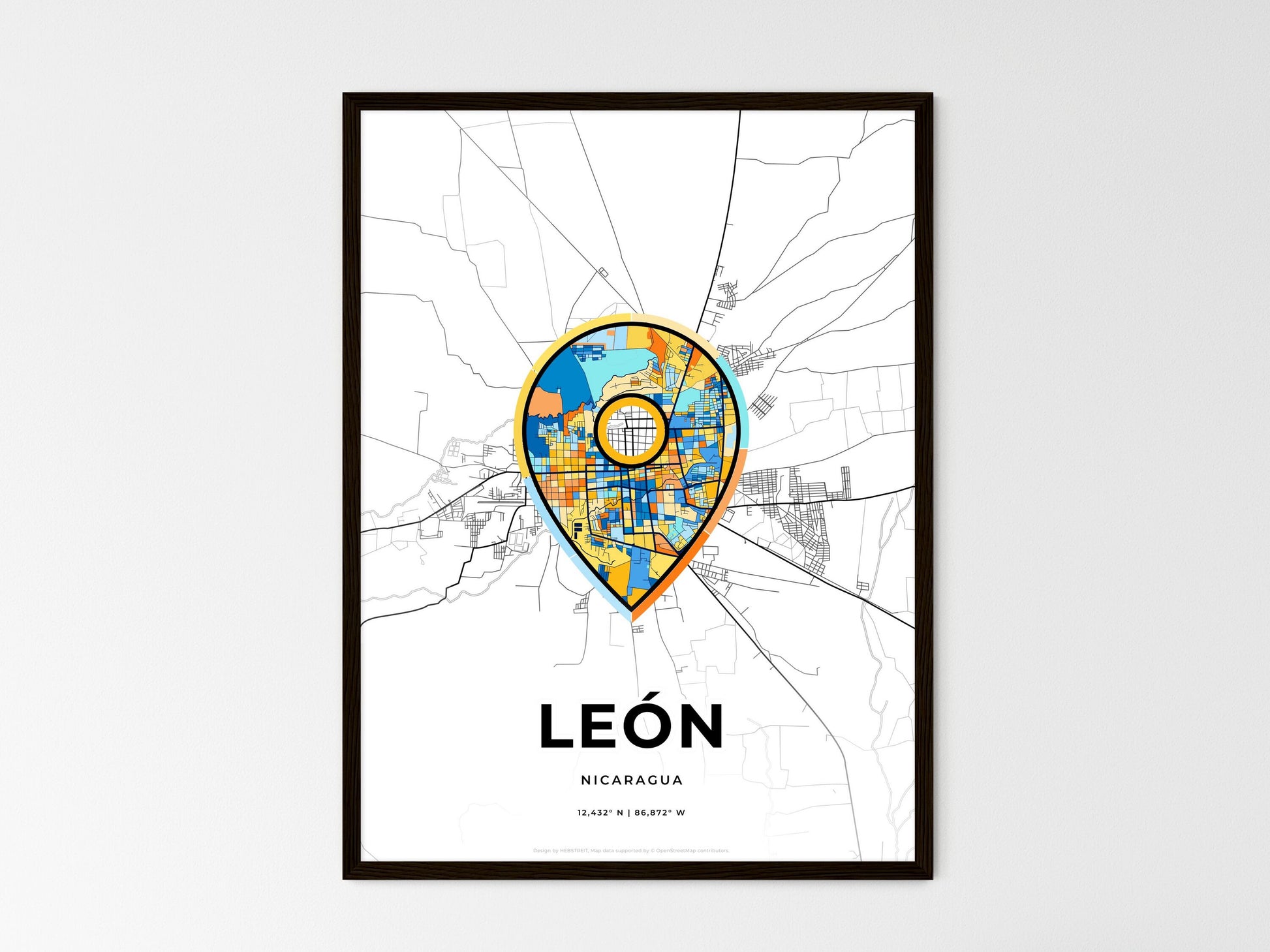 León Nicaragua wedding art map with pointer icon