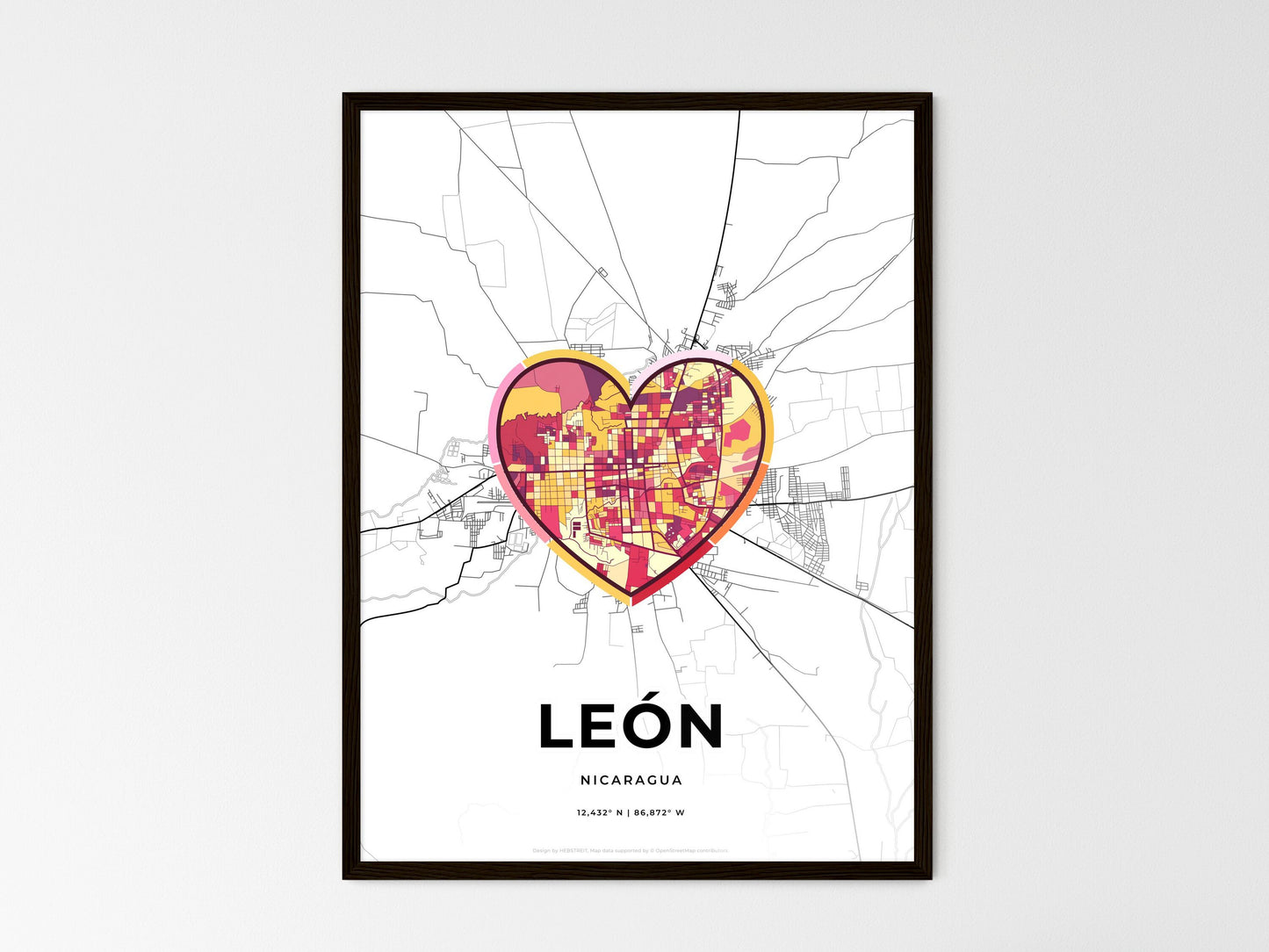 León Nicaragua wedding art map with heart icon