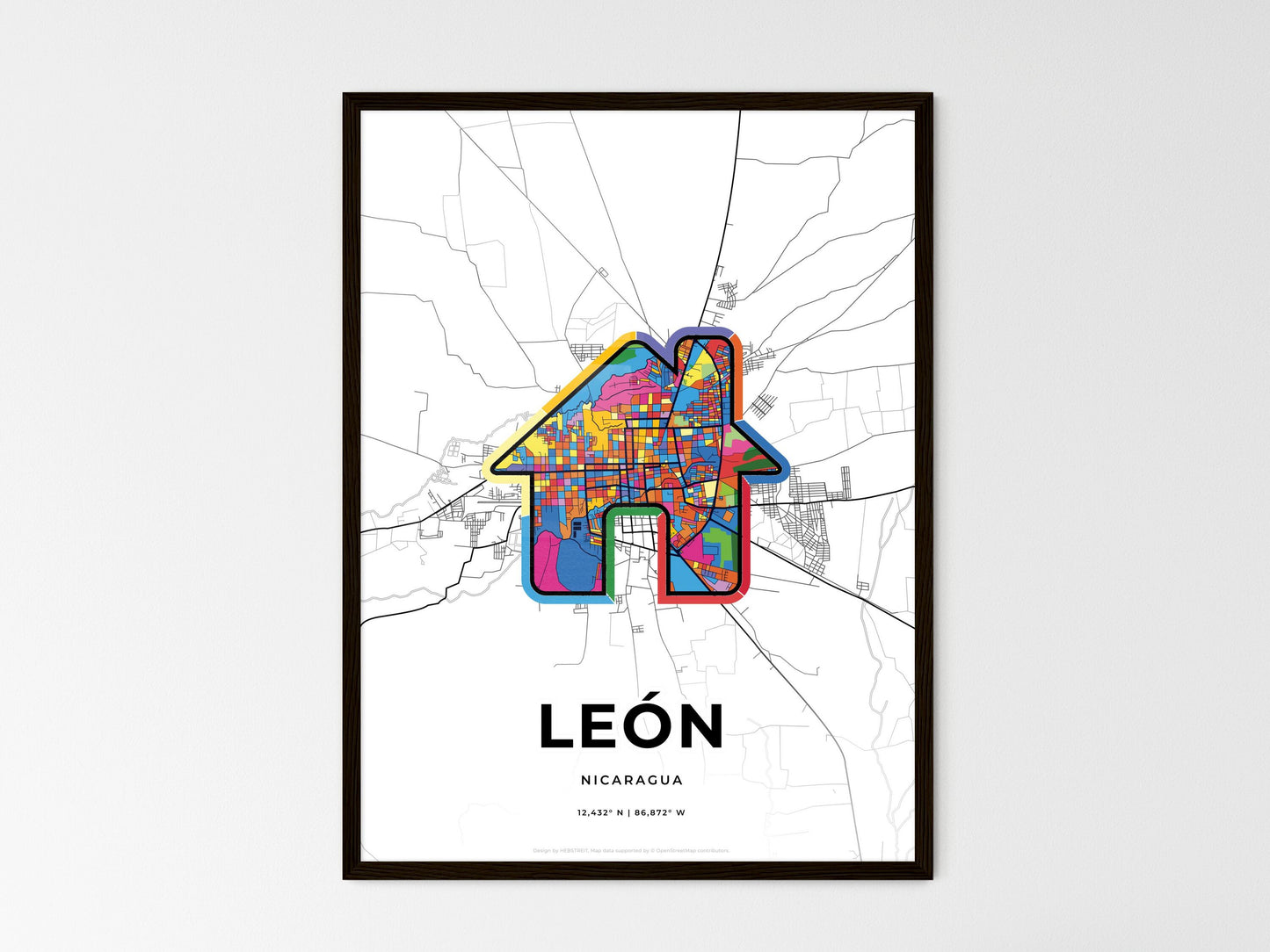 León Nicaragua wedding art map with home icon