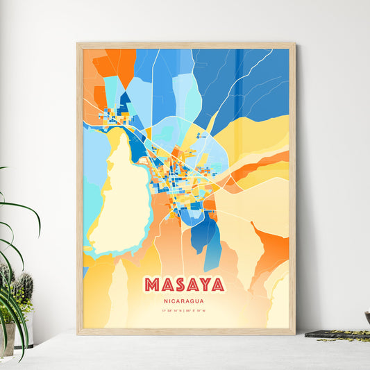 Colorful MASAYA NICARAGUA Fine Art Map Blue Orange