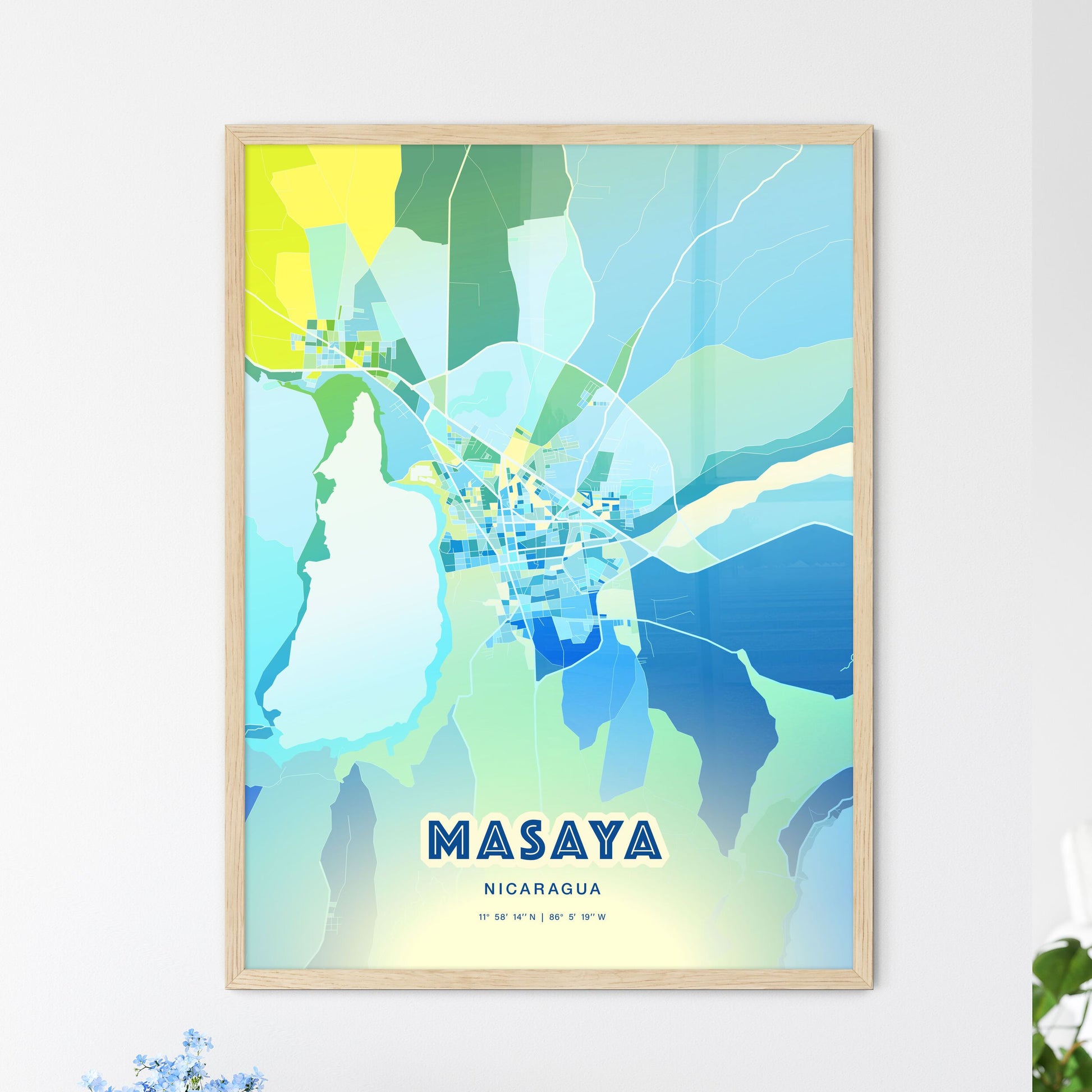 Colorful MASAYA NICARAGUA Fine Art Map Cool Blue
