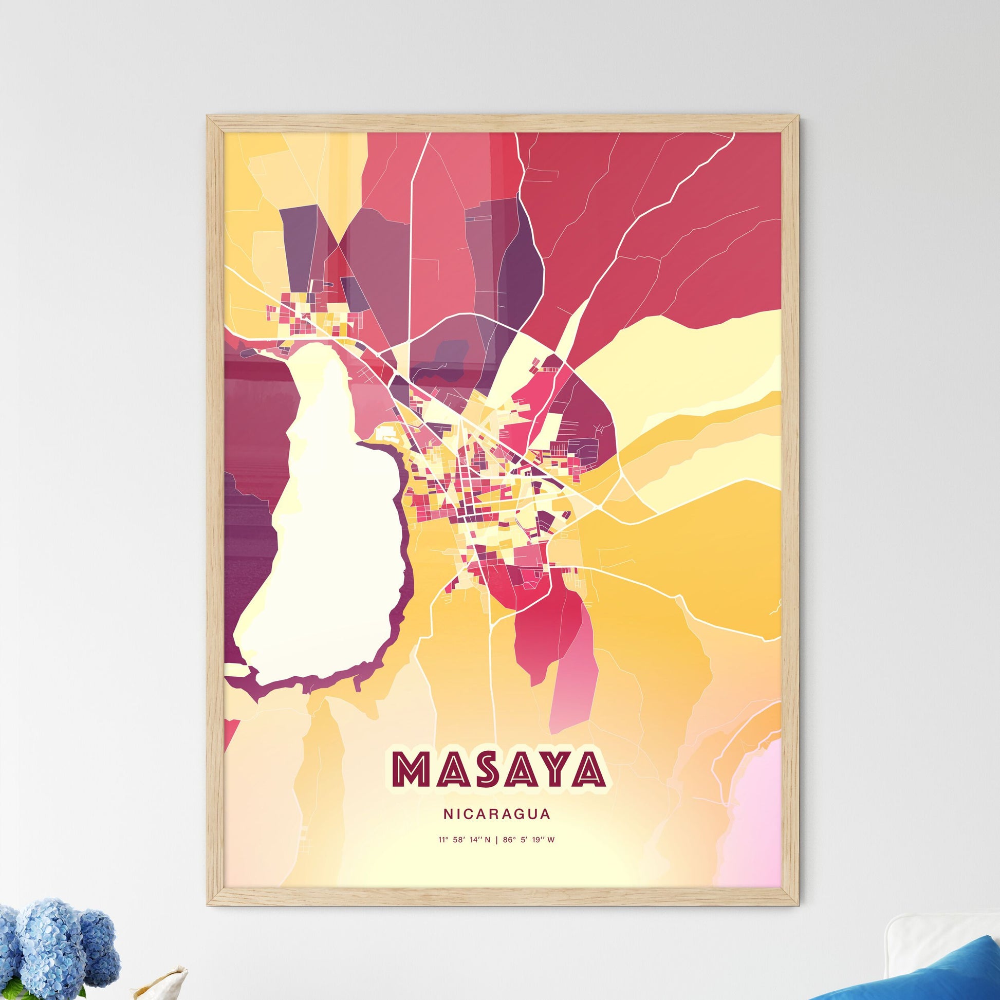 Colorful MASAYA NICARAGUA Fine Art Map Hot Red