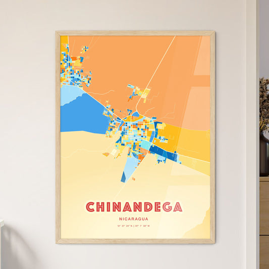 Colorful CHINANDEGA NICARAGUA Fine Art Map Blue Orange