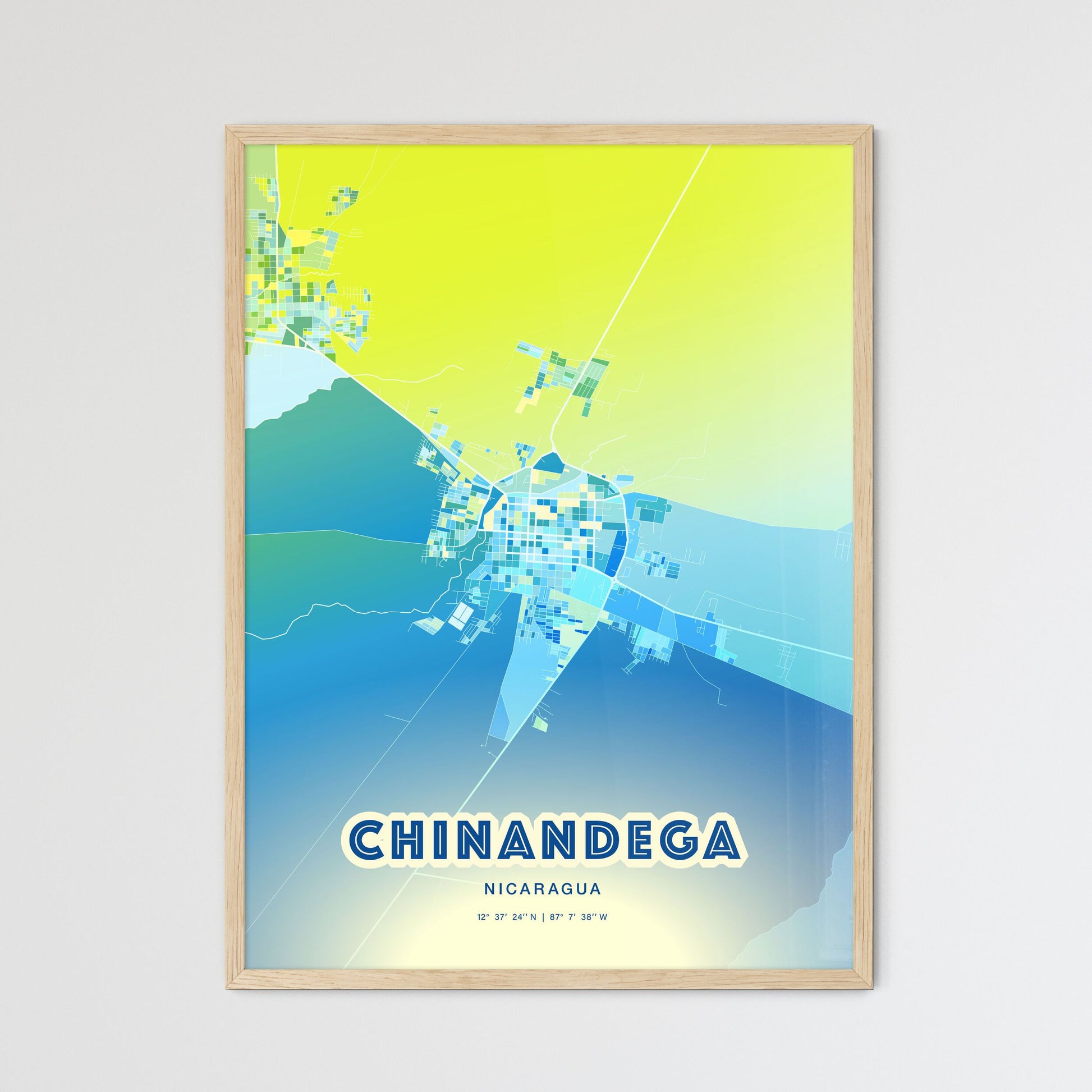 Colorful CHINANDEGA NICARAGUA Fine Art Map Cool Blue