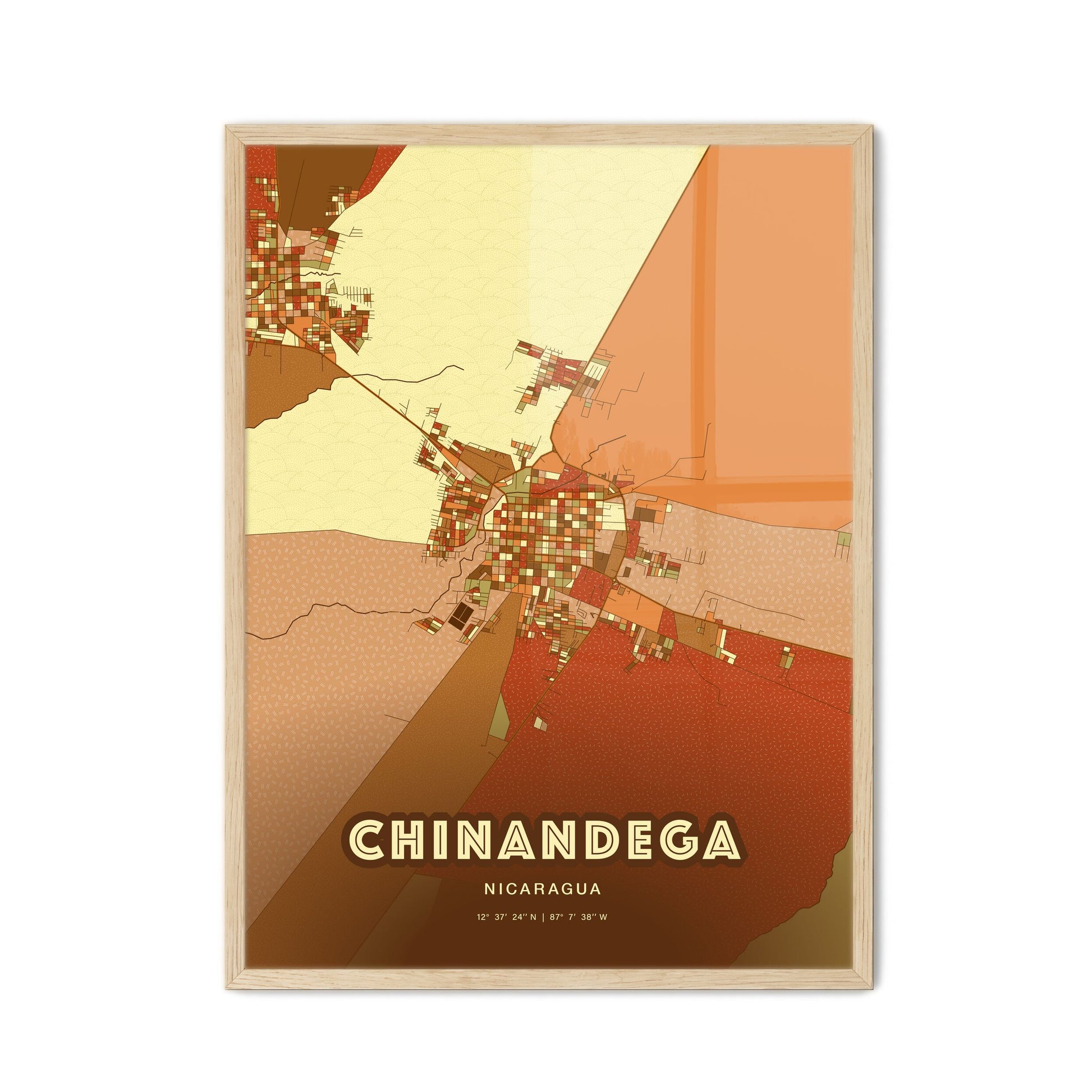 Colorful CHINANDEGA NICARAGUA Fine Art Map Farmhouse