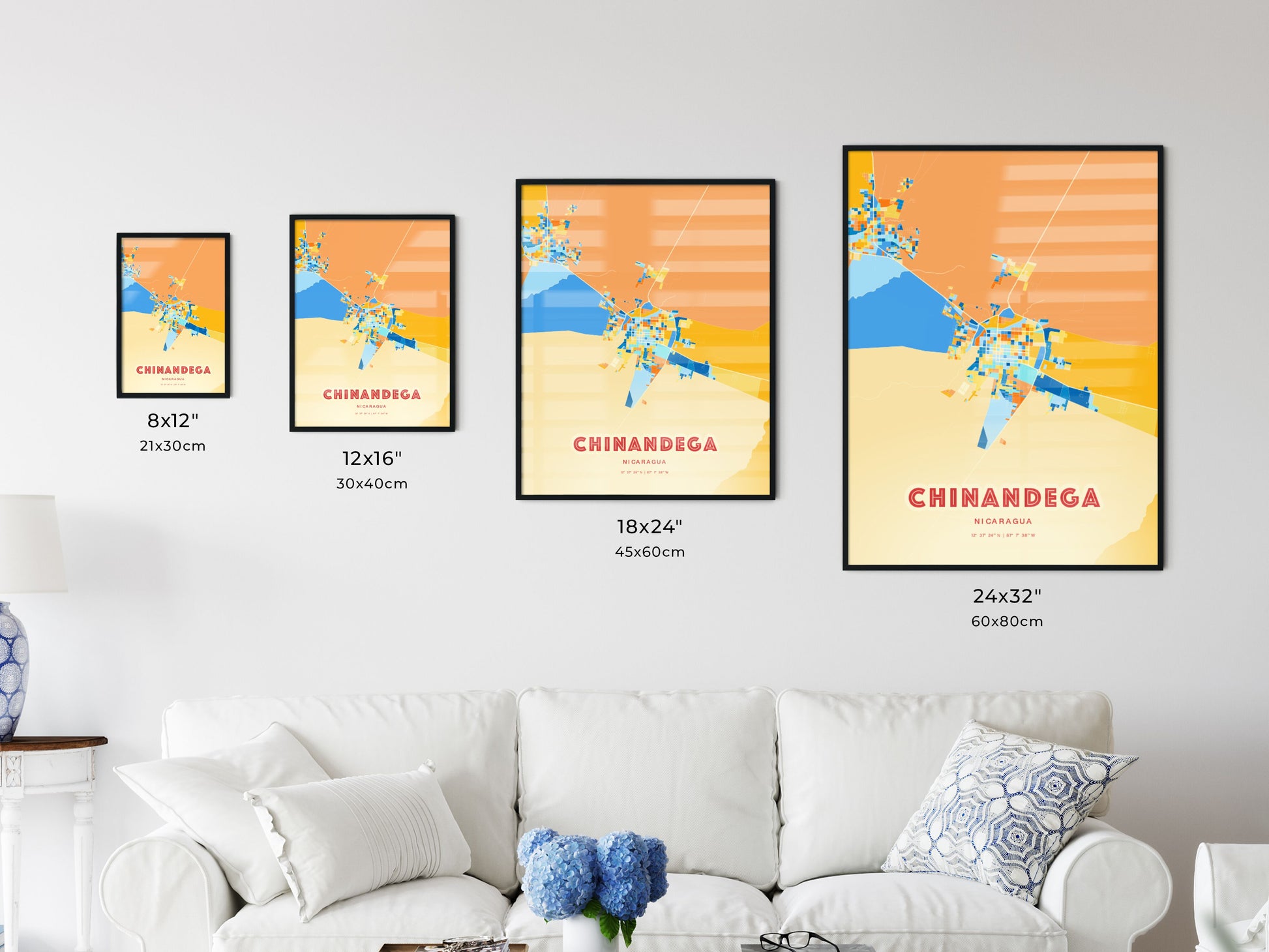 Colorful CHINANDEGA NICARAGUA Fine Art Map Blue Orange