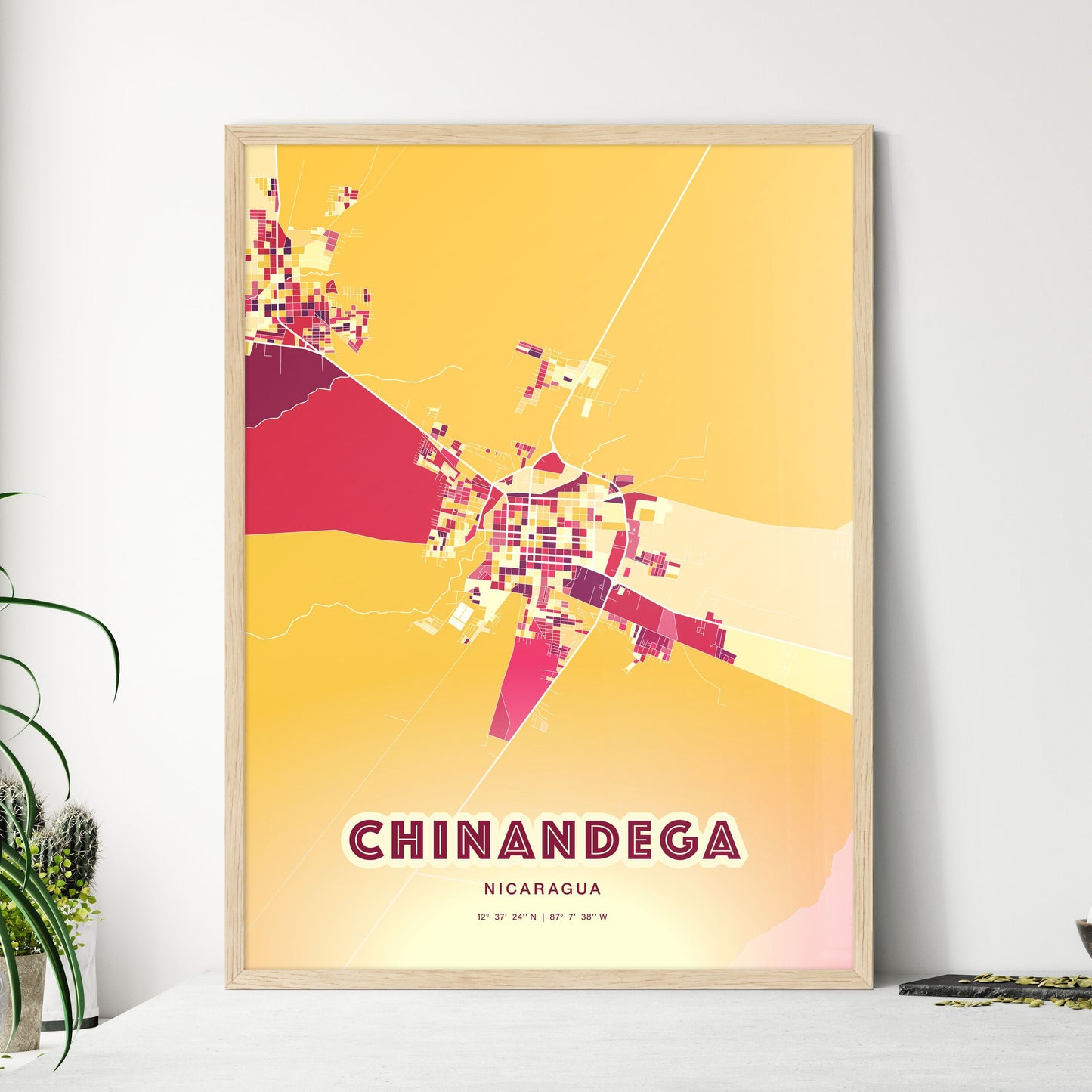 Colorful CHINANDEGA NICARAGUA Fine Art Map Hot Red