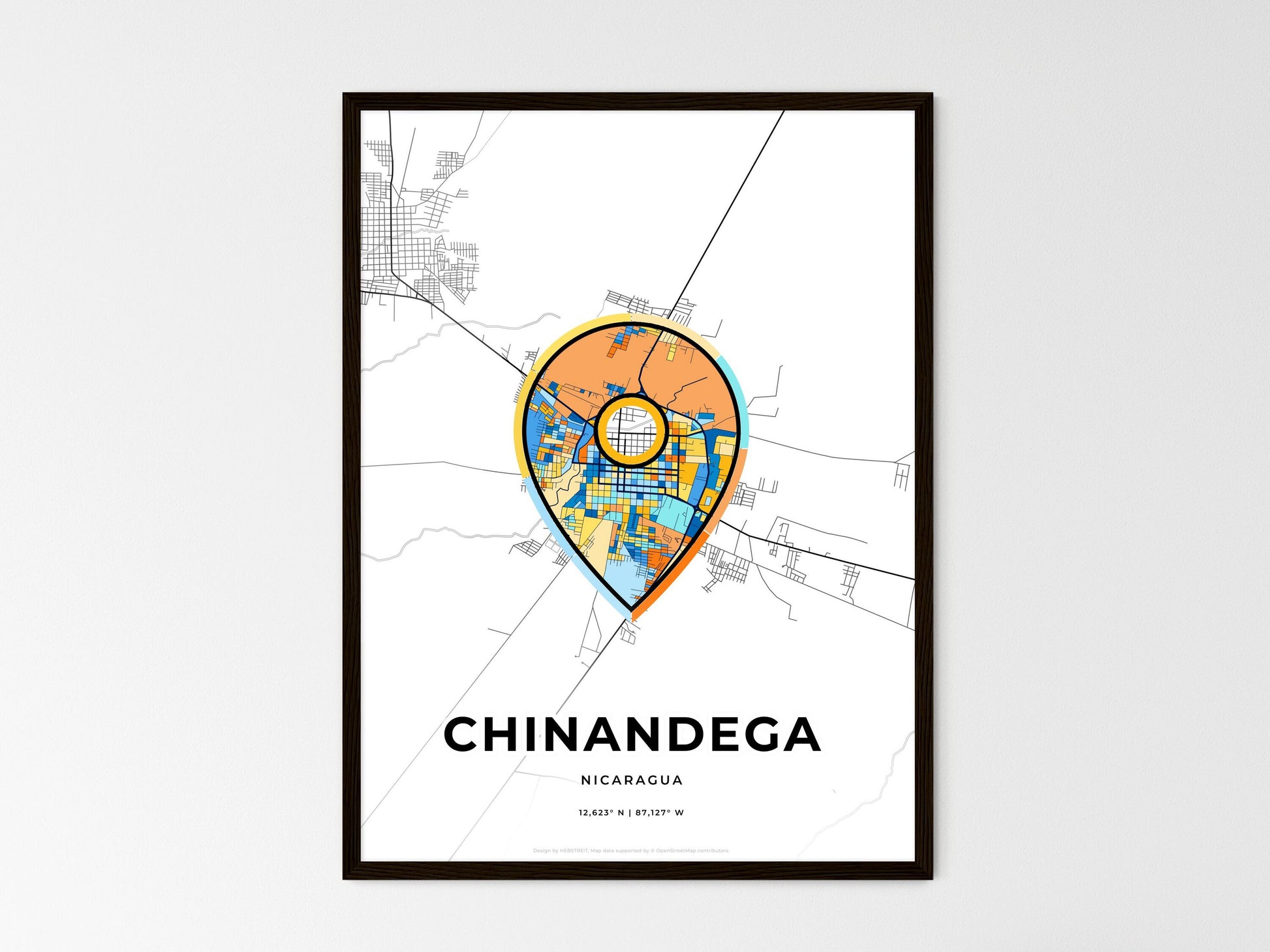 CHINANDEGA NICARAGUA minimal art map with a colorful icon. Where it all began, Couple map gift. Style 1
